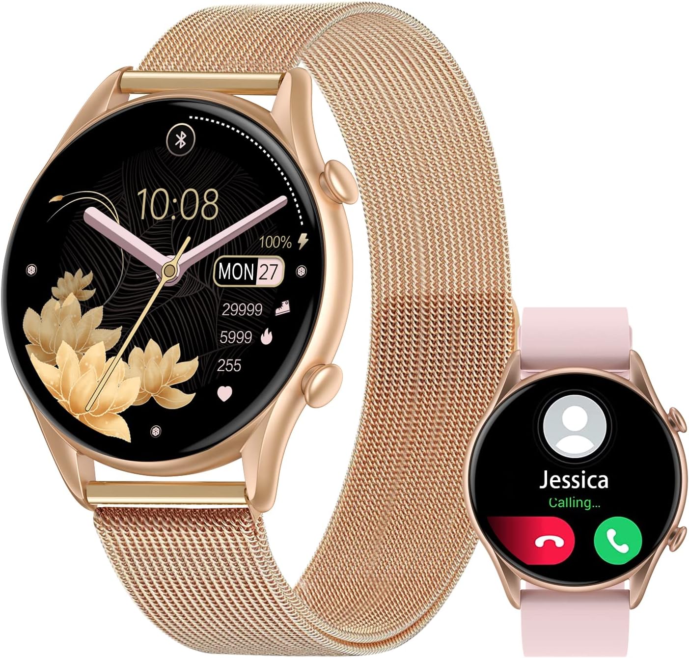 ZHOUZMIN Smartwatch Mujer Recibir y Contestar Llamadas, Reloj Inteligente Mujer con Pulsómetro, Presión Arterial, SpO2, 20 Modos Deportes, 1.32
