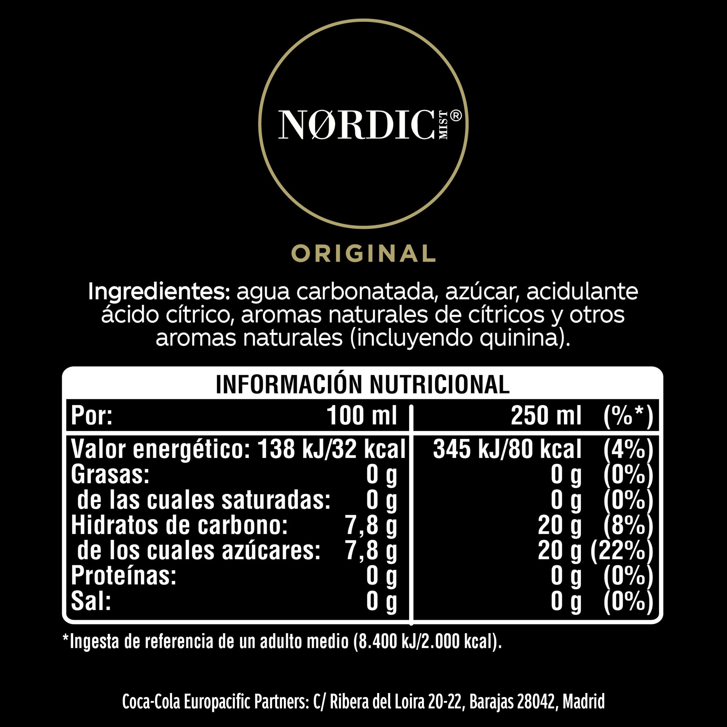 Nordic Mist Original, Tónica Refrescante - Pack de 12 Botellas de 1L