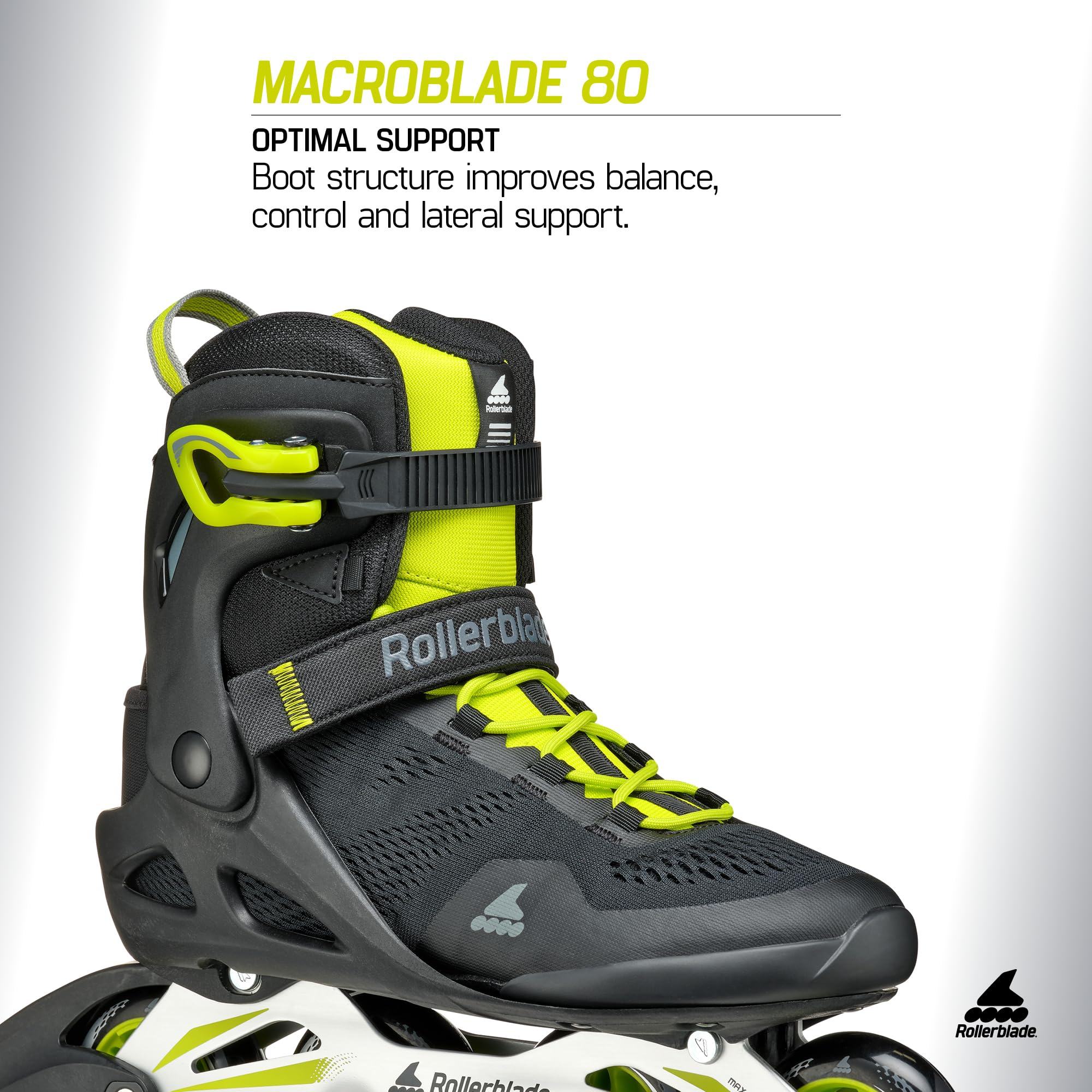 Rollerblade Macroblade 80 Men's Adult Fitness, Black and Lime, Performance Inline Skates 4 pour Hommes