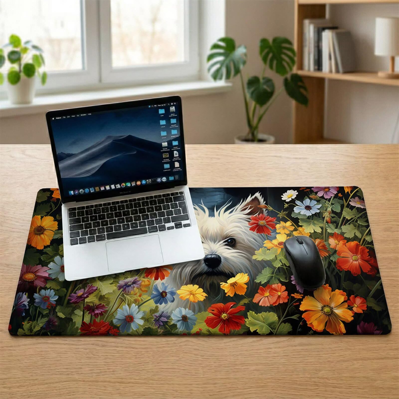 Alfombrilla Ratón XXL 1200 x 600 x 3 mm, Alfombrilla Escritorio, Flor Grande Protector de Mesa con Base de Goma Antideslizante y Bordes Cosidos, Impermeable, para Oficina, PC, Gaming (Perro) L-x3558
