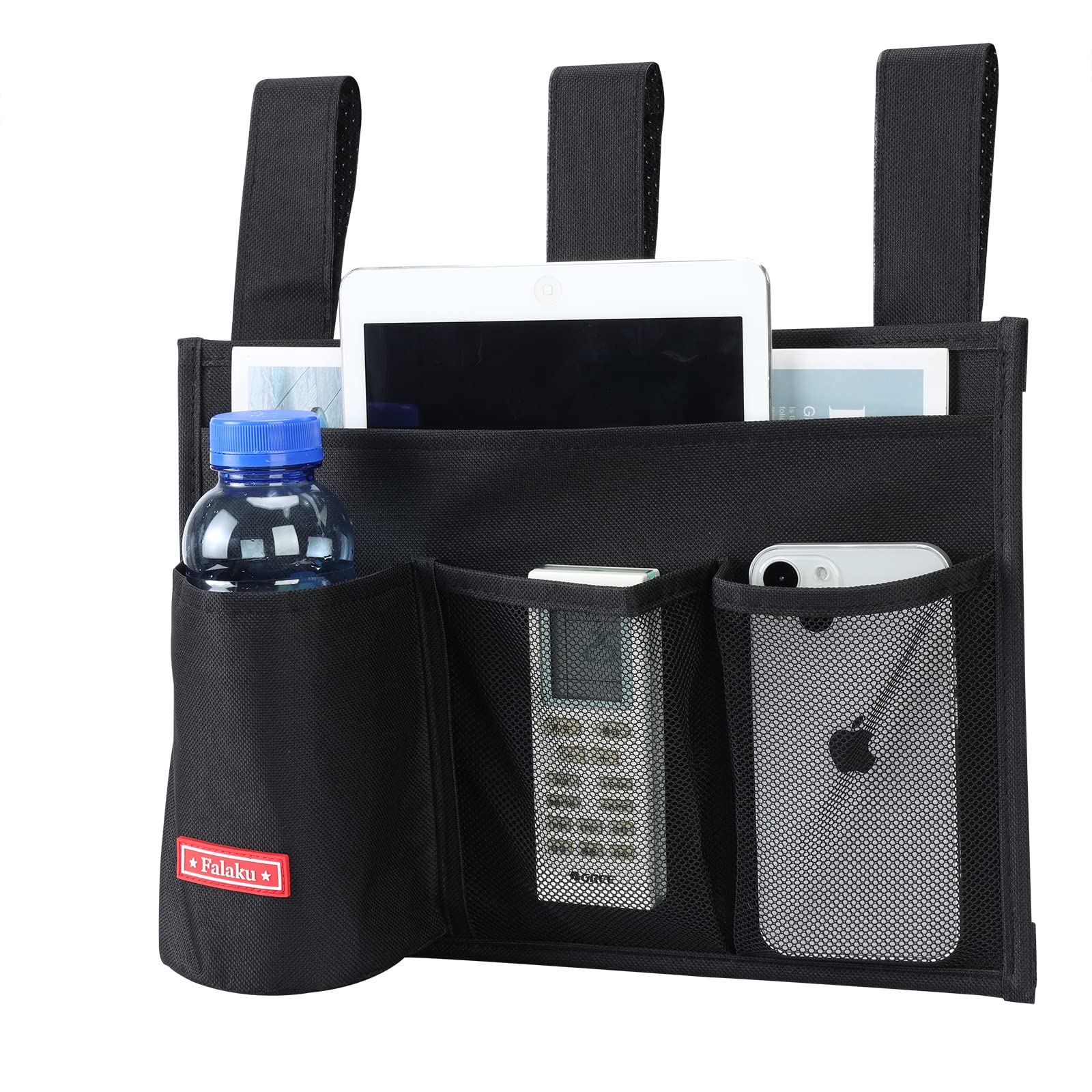 Falaku Hanging Bedside Caddy,Bedside Organizer Caddy for Bed Rails(Classic 4 Pockets-Black)