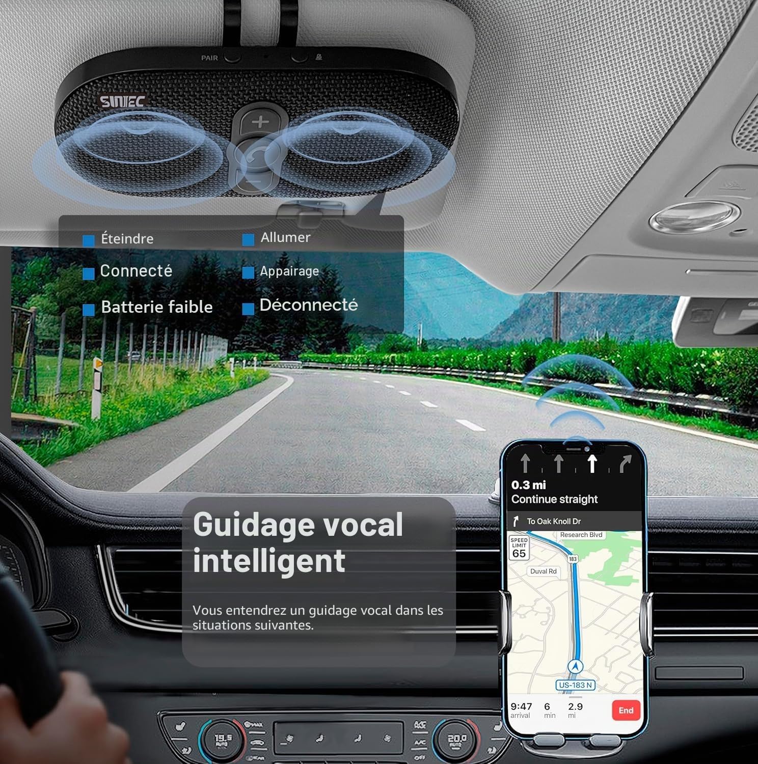 Kit Mains Libres Bluetooth pour Voiture - Siri et Google Assistant