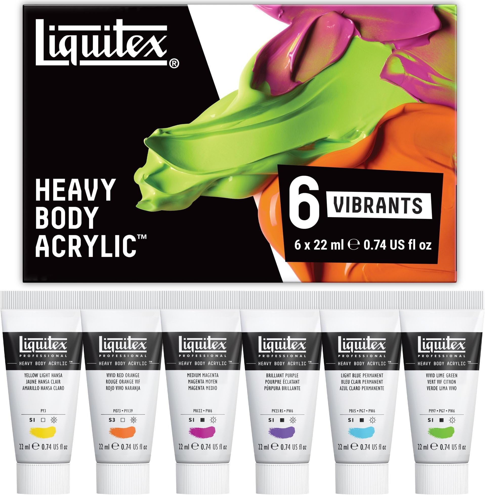 Liquitex Professional Heavy Body Acrylic Paint, 6 x 22 ml (7.25 oz) Vibrant Color Set