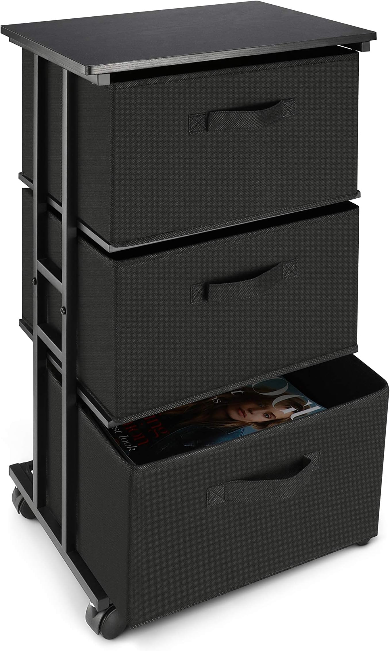 MAX Houser Dresser Storage with 3 Drawers, Fabric Dresser Tower, Vertical Storage Unit for Bedroom, Closet, Office, Black