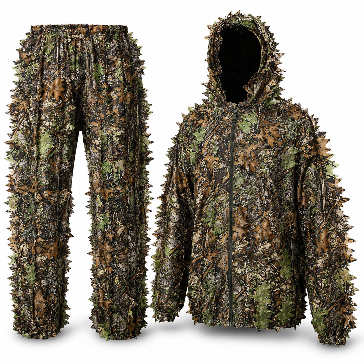 Favuit 3D Ghillie Tarnanzug, Dschungel Kostüm Ghillie Suit Camouflage Anzug Woodland Tarnkleidung für Buschjagd Tierfotografie Jagd Verdeckt Festschmuck
