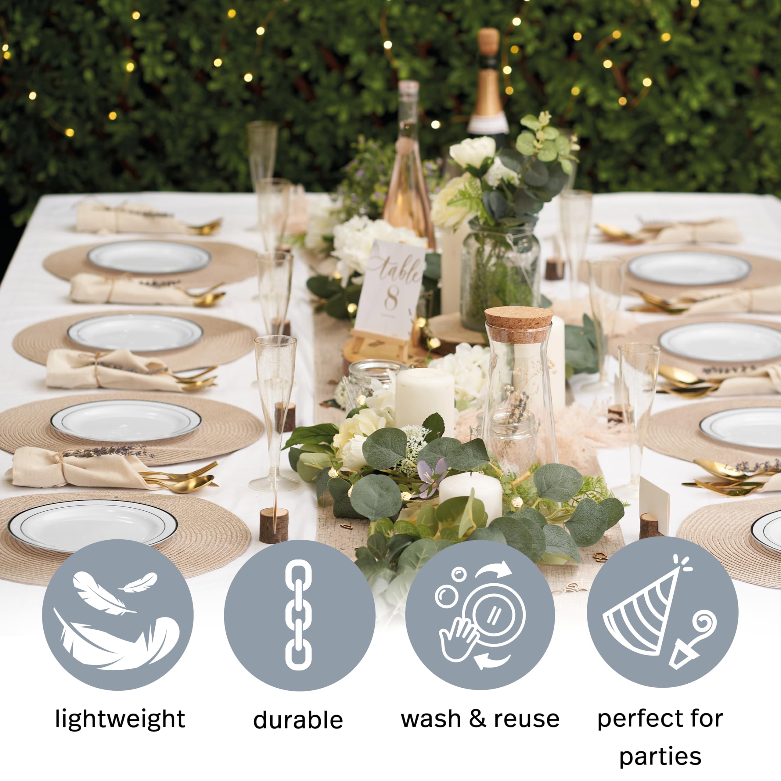 MATANA 25 Premium White Plastic Dessert Plates with Silver Rim, 19cm / 7 Inch, Elegant & Reusable Small Side Plates - Image 3
