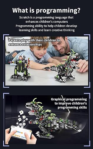 Miniatura 7 de Uniniscien STEM - Kit de construcción de robot de dinosaurio 2 en 1, compatible con programación Scratch Arduino compatible con Lego, robot de
