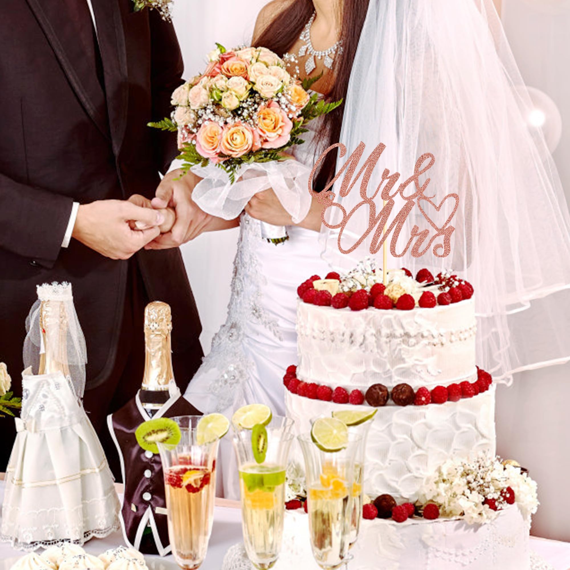 Mr & Mrs Decorazione Torta Nuziale In Legno - Set Da 3 Pezzi - Rustico - 2