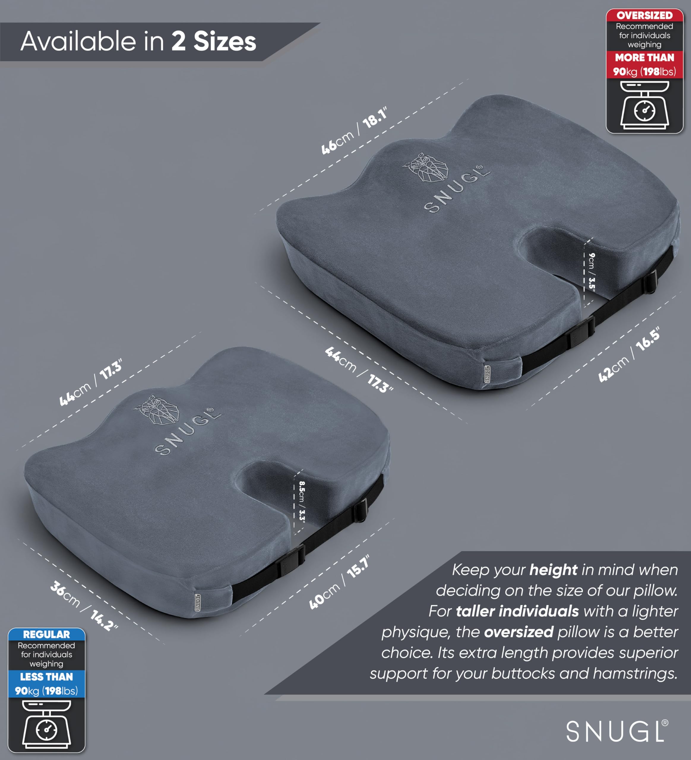 SNUGL Coussin Pour Coccyx Modèle Gris 02 - Soulagement Douleurs Dos Et Sciatique