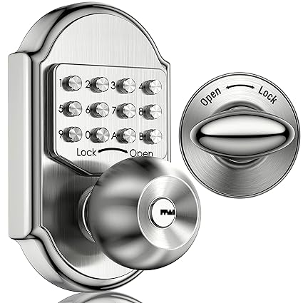 Elemake Keyless Deadbolt Keyless Entry Door Lock Keypad Mechanical Stainless Steel Digital Pass Code Security Door Knob with Keys