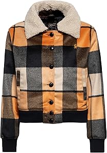 Rockabilly Karo Wolljacke mit Teddykragen und Steppfutter,