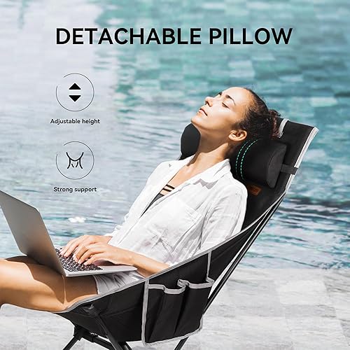 Miniatura 5 de TOBTOS Silla de camping portátil de respaldo alto, soporta 440 libras, silla plegable compacta con almohada desmontable para campamento, senderismo,