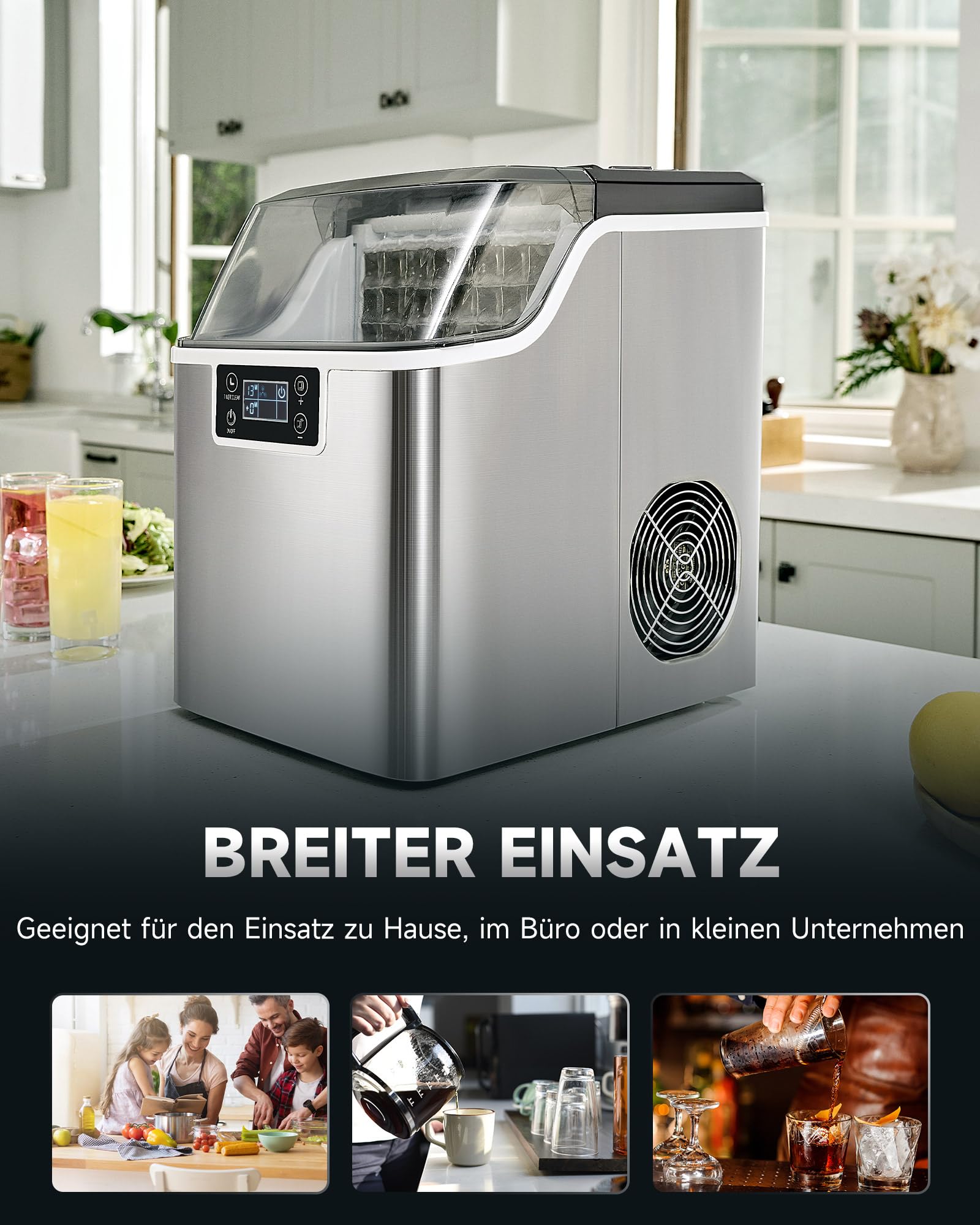 CO-Z Eiswürfelmaschine 22kg/24h, Edelstahl Eiswürfelbereiter mit Selbstreinigung, 24 Würfel in 11-20 Min, LCD-Display Eismaschine für Zuhause, Büro, Bar und Gastronomie