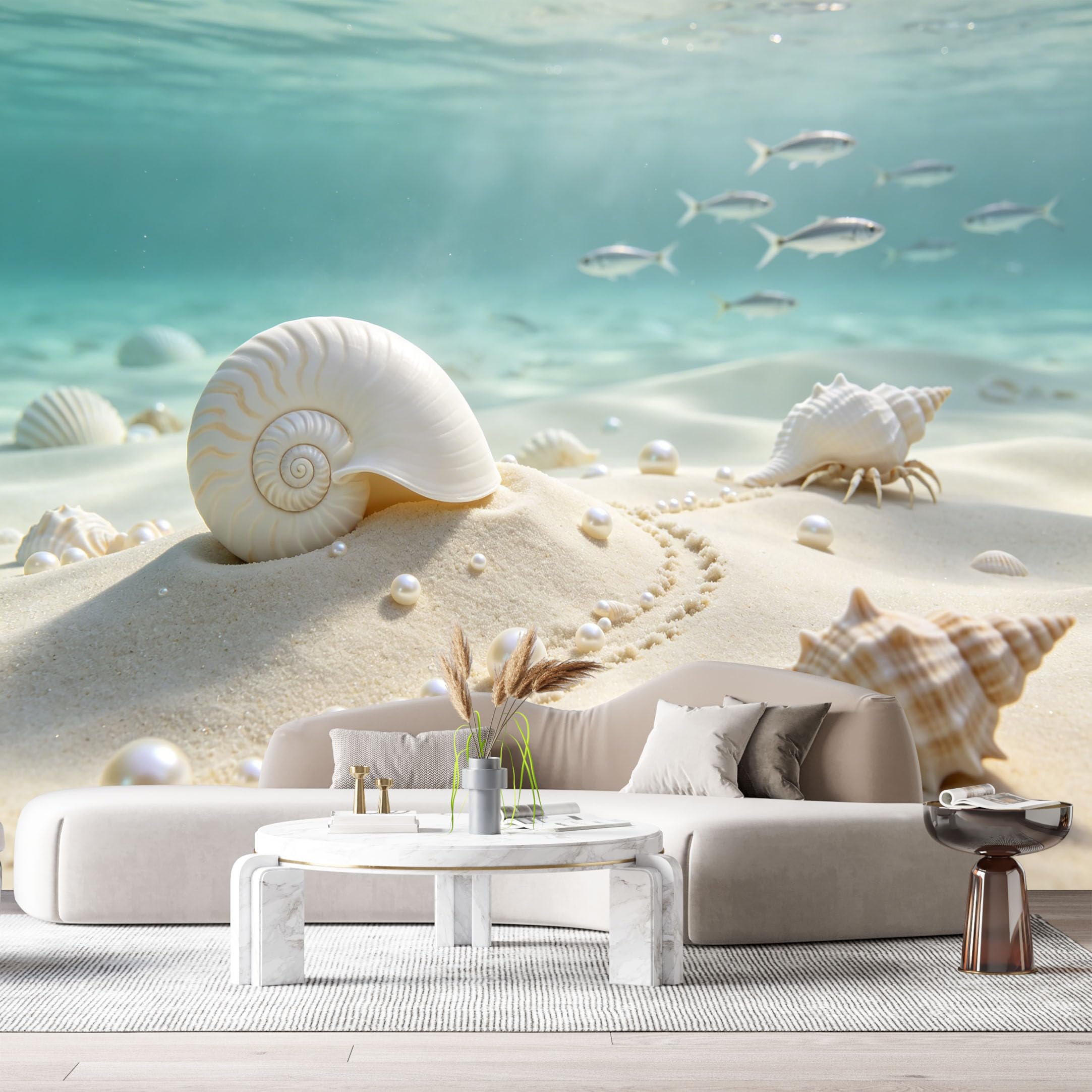 Custom Size Wall Murals Coastal Ocean Marine Underwater Seashell Pearl 3D Trompe L'Oeil SelfAdhesiveWall Fabric Removable Wallpaper Wall Decor for Living Room Bedroom Bathroom
