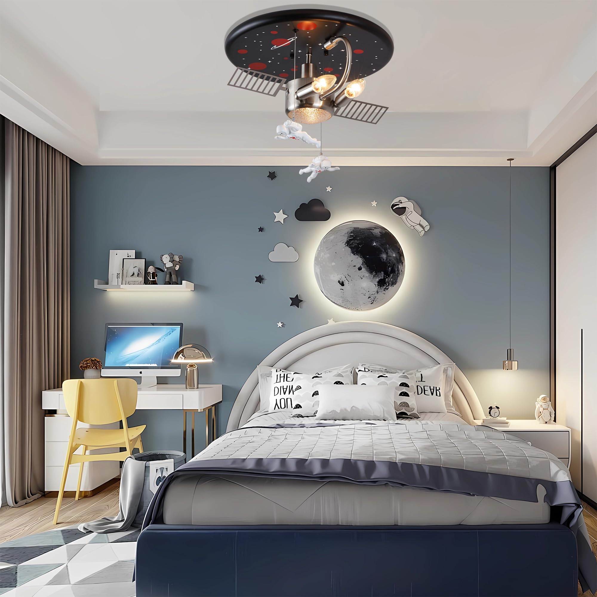 Modern Deckenlampe Kinderzimmer Junge, Kreative Astronauten Kinder Deckenleuchte Weltall Theme, E27 Kinderzimmer Lampe Decke Junge 2 X E14, ø 40 cm
