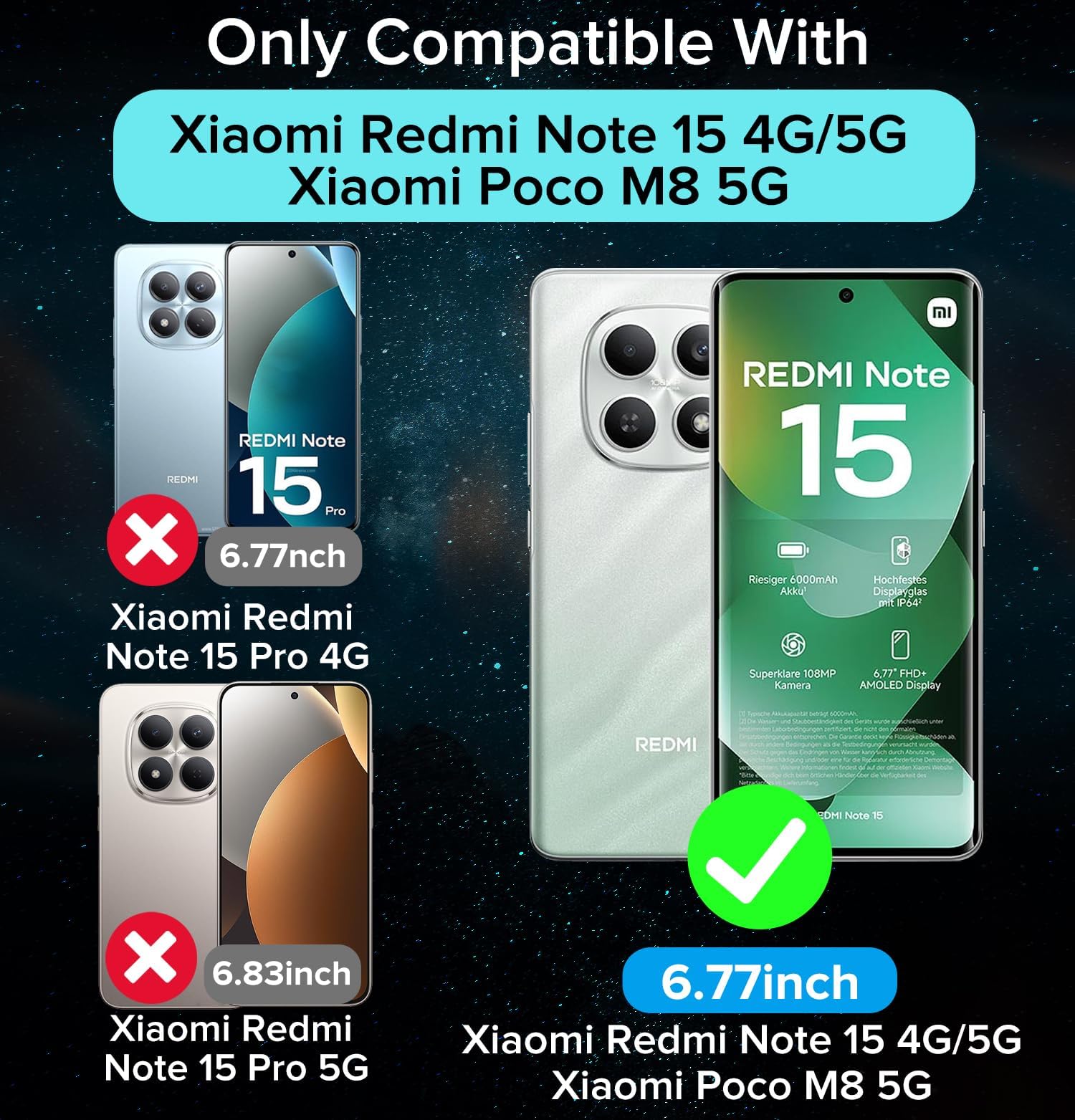 Dl3 Mobilak Case For Xiaomi Redmi Note 15 4G/5G/Poco M8, Crystal Clear Case [Not Yellowing] [Military Grade Drop Protection] Shockproof Protective Transparent Protective Slim Cover - Black