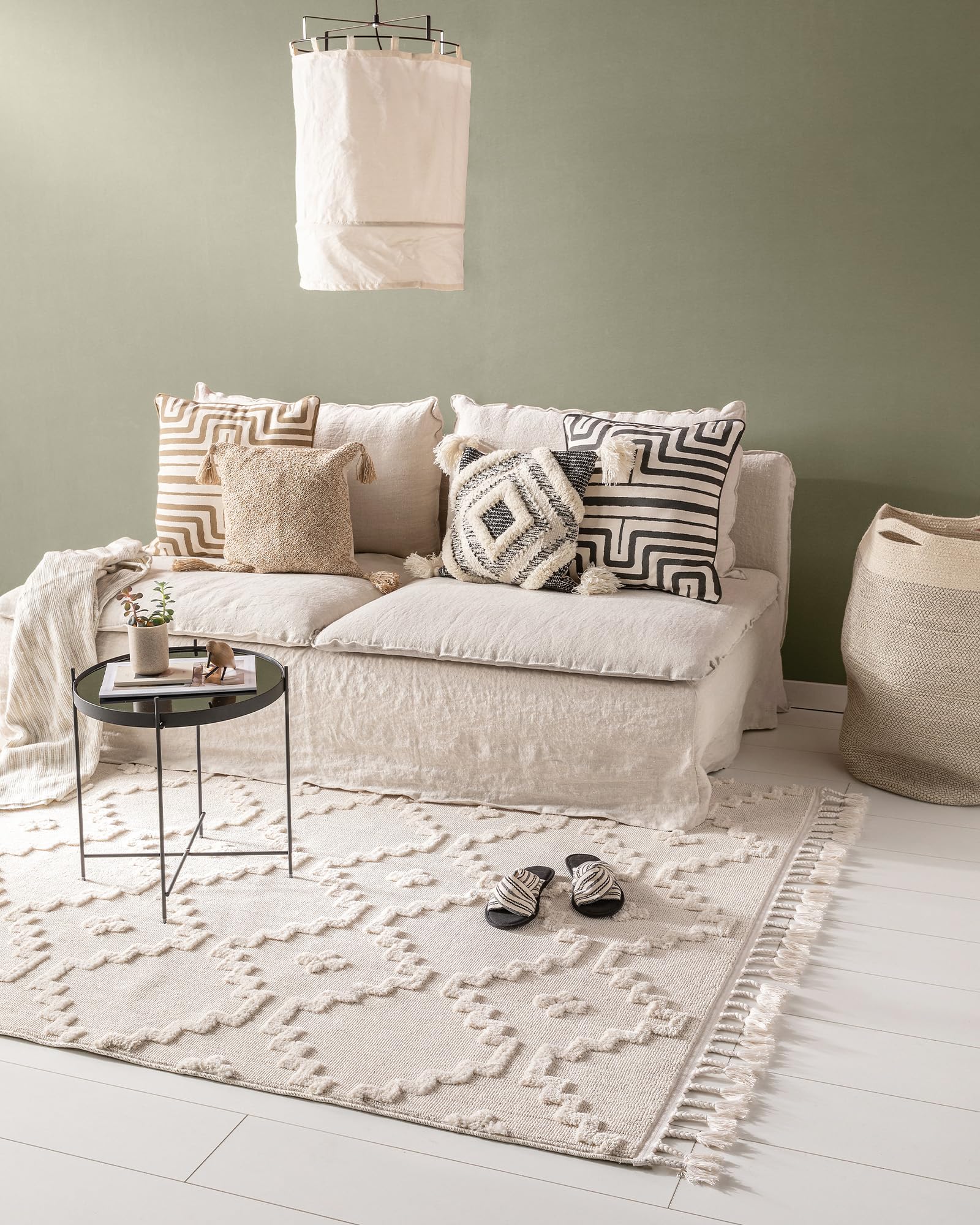 benuta Pop Teppich OYO - Creme 80x150 cm - Eleganter Boho Look Teppich für Schlafzimmer und Wohnzimmer - Maschinengewebt - Für Fußbodenheizung geeignet