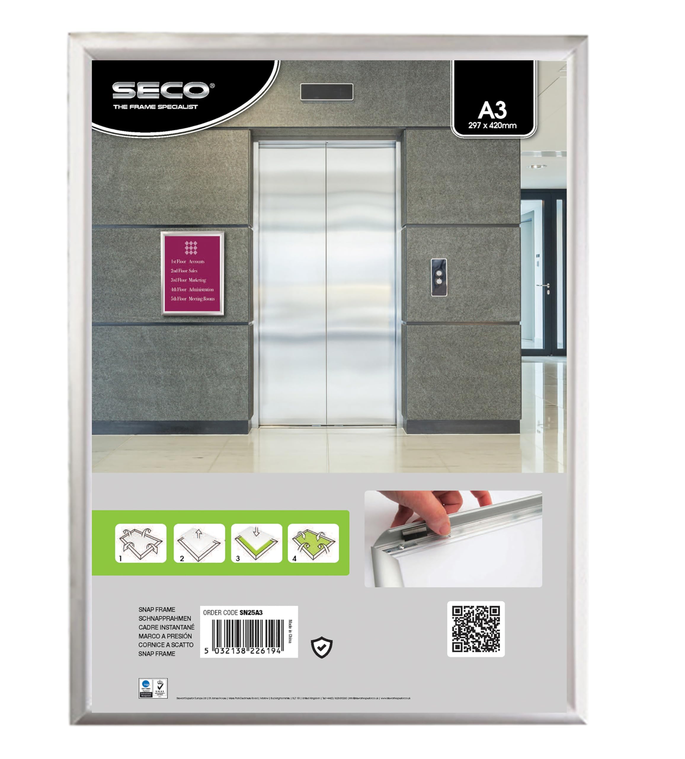 SECO A3 Brushed Aluminium Snap Frame Silver - AM8-A3 27096SS