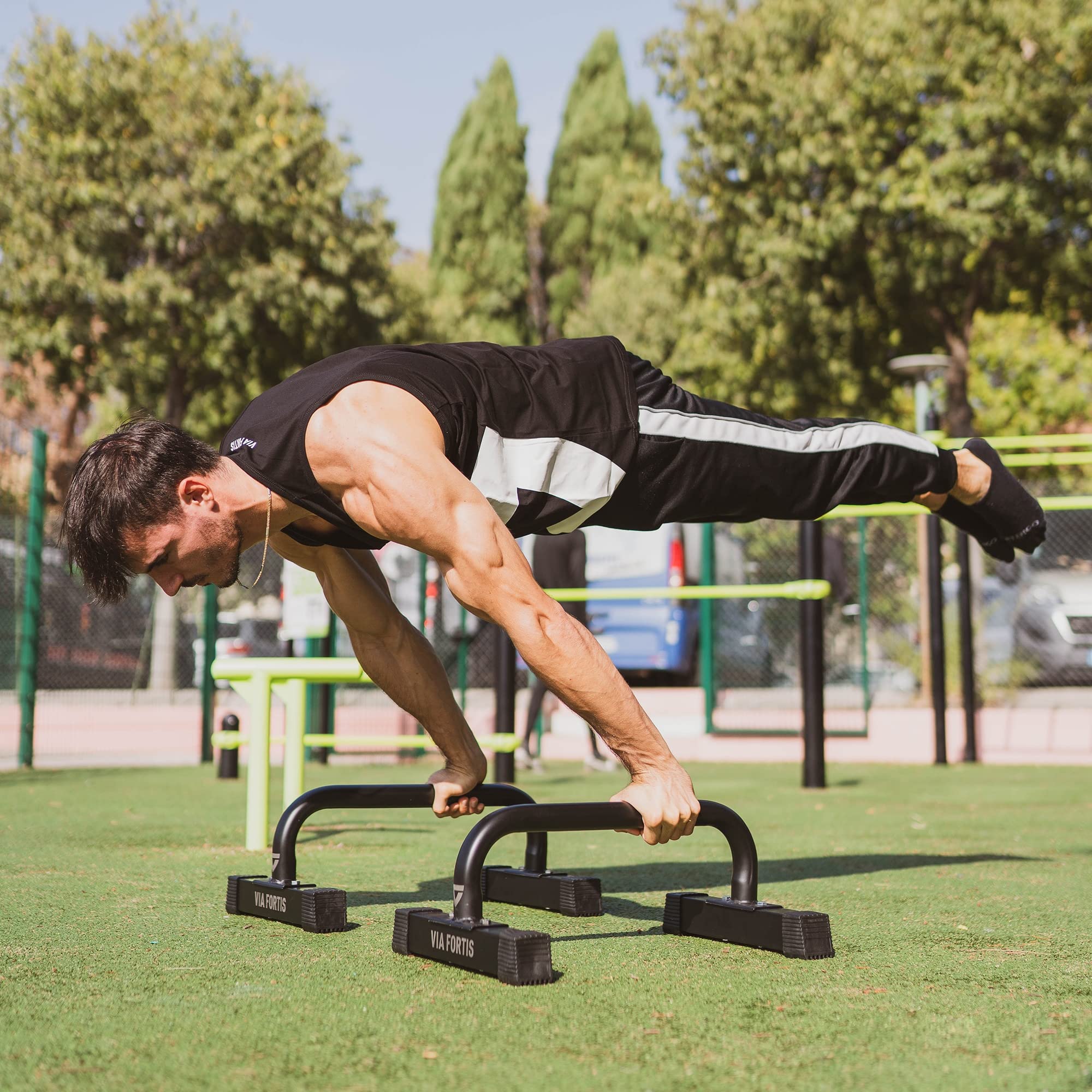 VIA FORTIS - Barres Parallettes Premium - Acier Ultra-Résistant et léger - Facile à Transporter - Musculation au Poids du Corps - Tous Niveaux