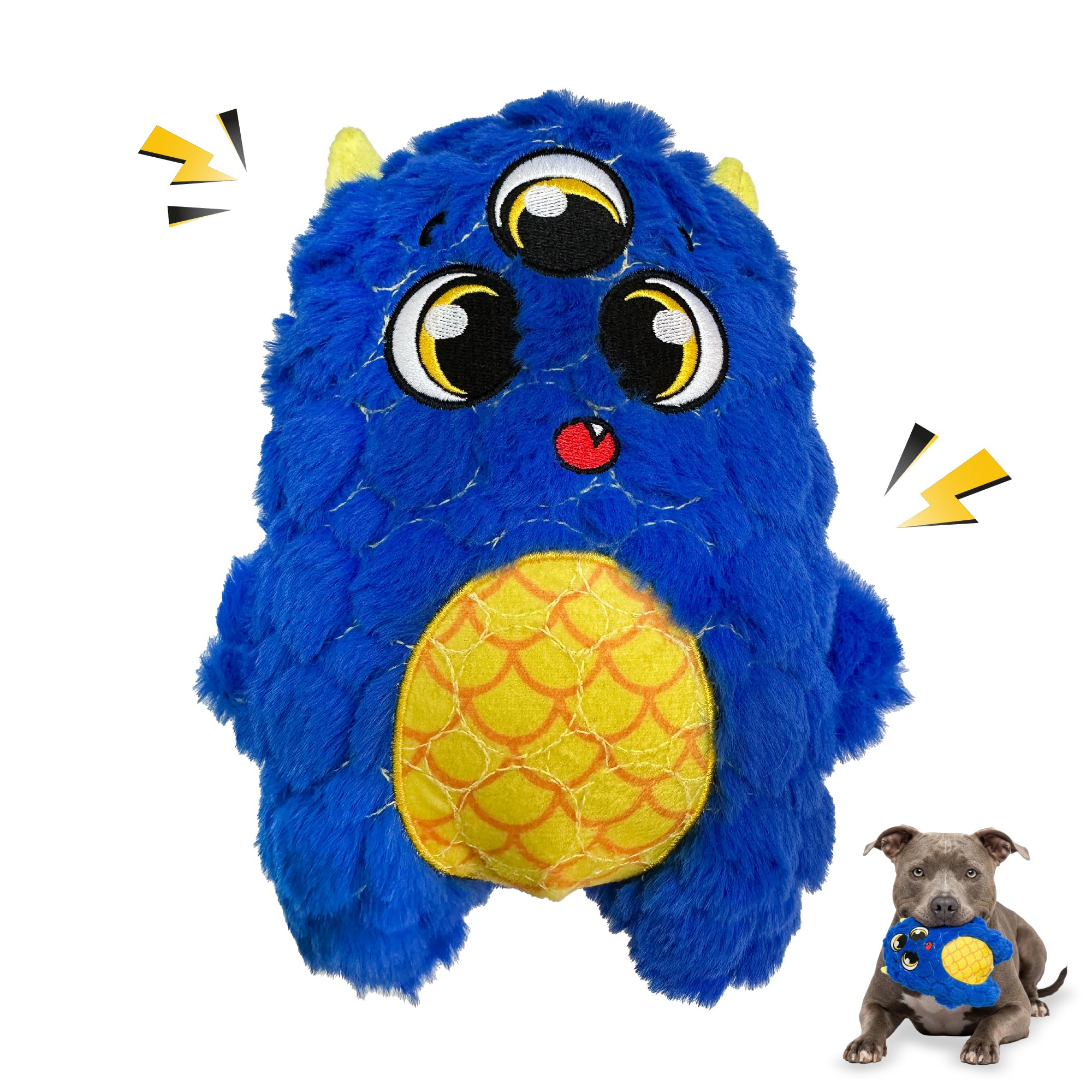 Bite Force - Durable & Strong Dog Toy Blue Furocious Frank Monster with Squeaker, Kevlar-…