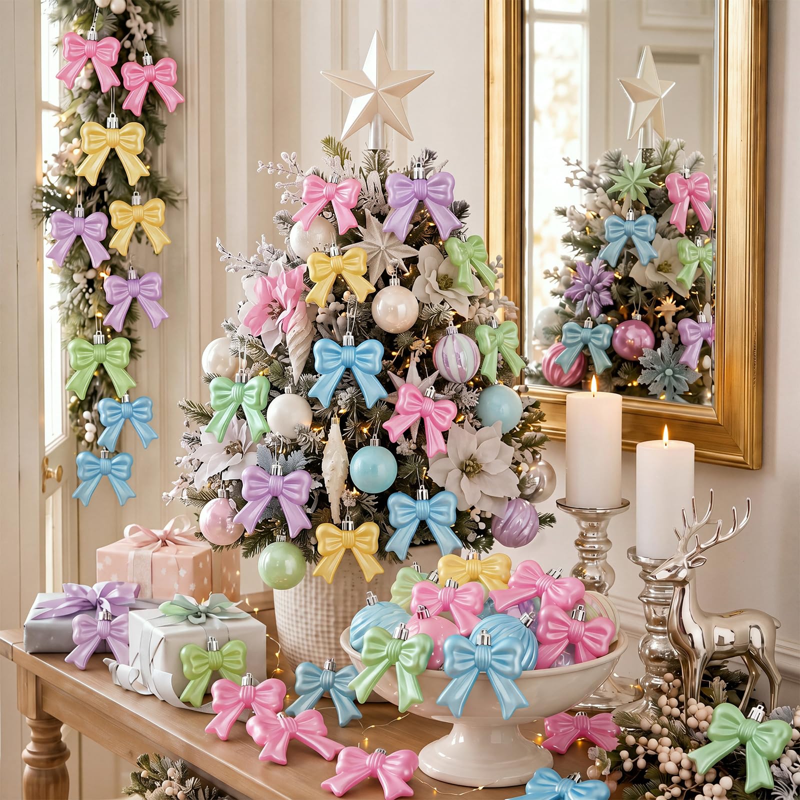 Gejoy 24 pezzi 3D Candy Bow Party Hanging Ornament White Coquette Bow Centrotavola Decorazioni di compleanno per tavolo Addio al nubilato Nuziale Festa di nozze Decor