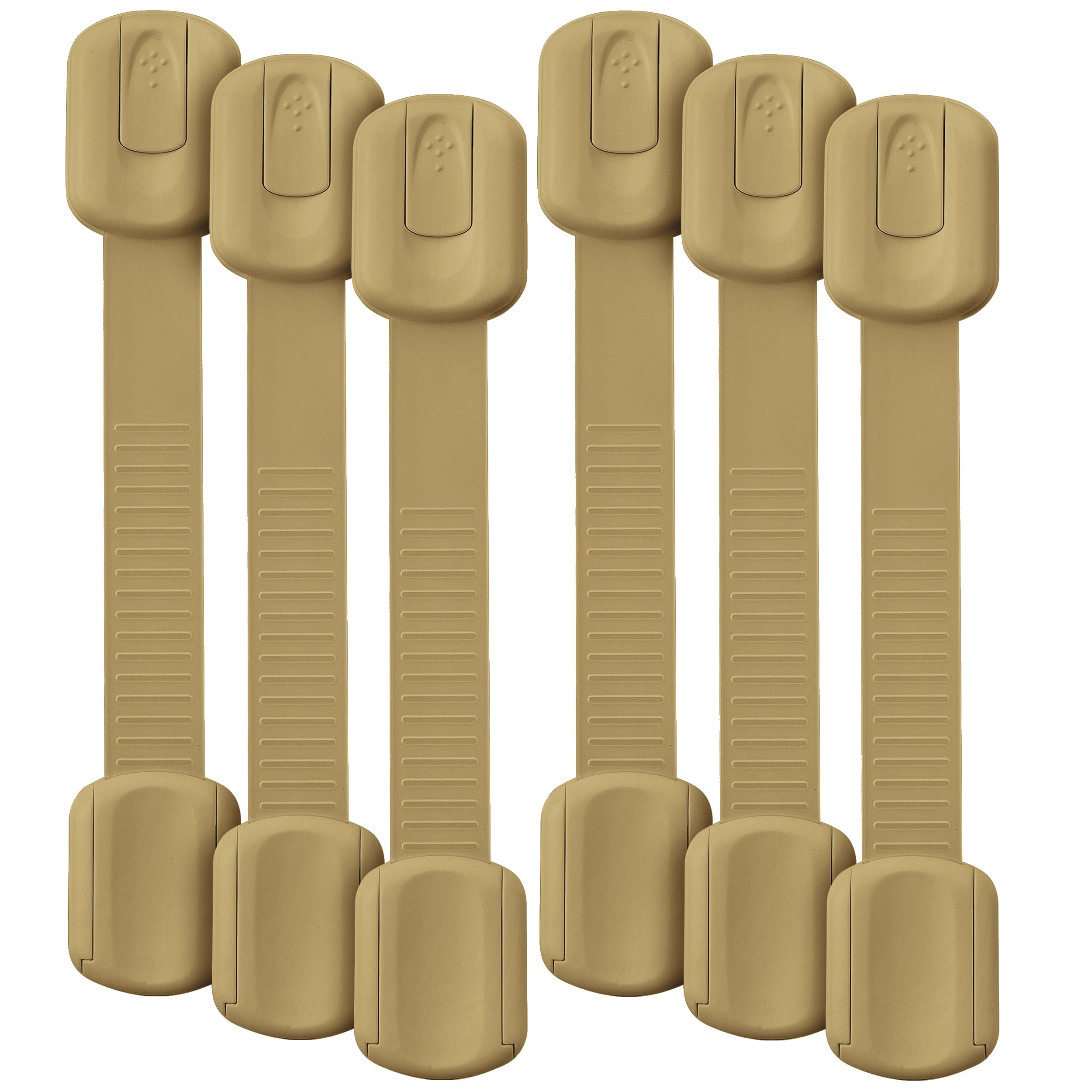 Bate- Child Safety Strap Locks, 6 Pack, Golden Beige, Baby Locks for Cabinets, Drawers, Kitchen, Toilet, Furniture, Fridge, Multi-Purpose, Easy Install with Quick 3M Adhesive for Childproofing