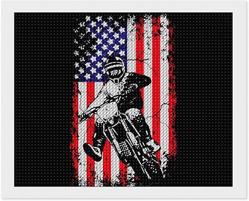 Dirt Bike - Kit de pintura de diamantes con la bandera estadounidense de motocross para adultos, taladro completo 5D, manualidades para decoración