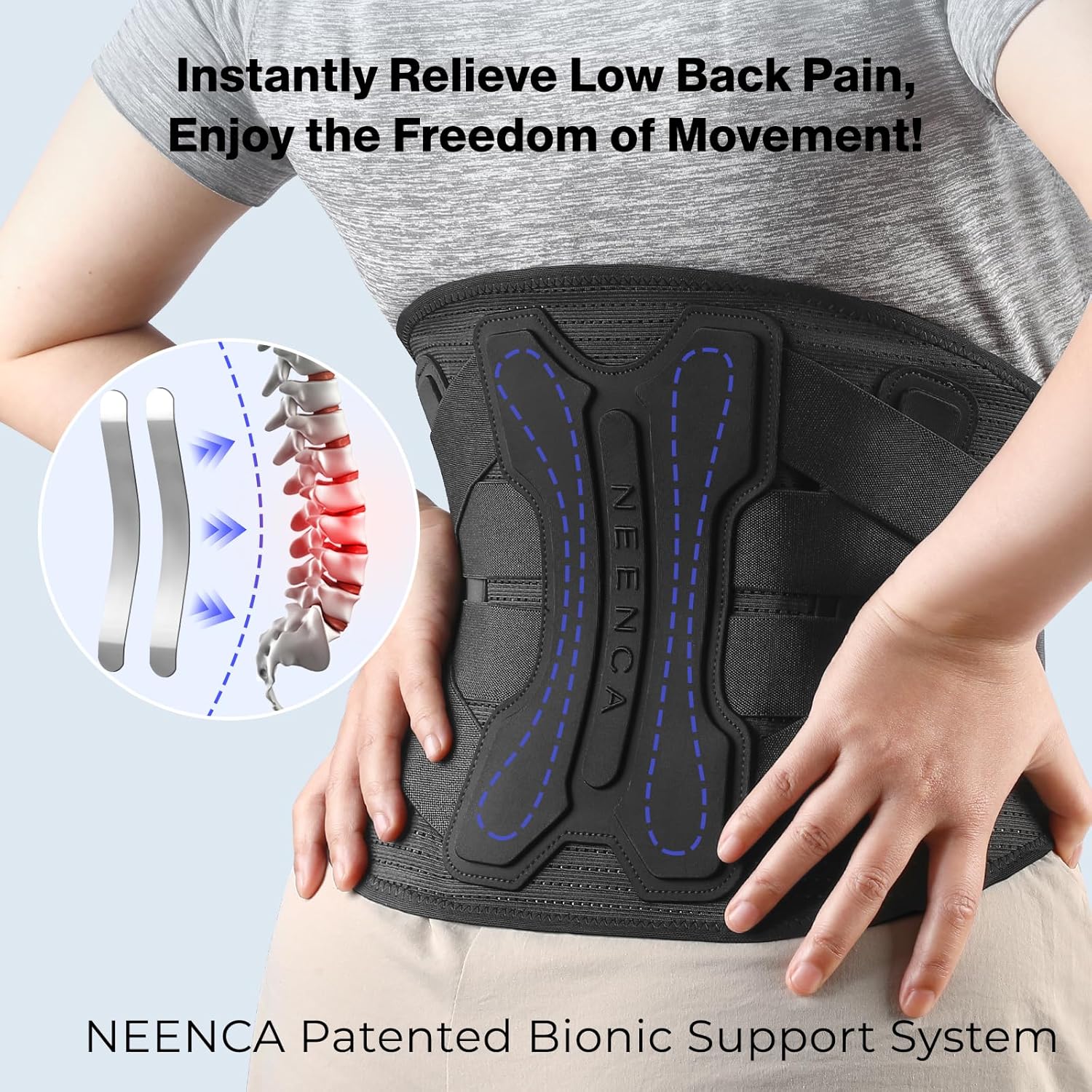 NEENCA Back Brace for Lower Back Pain Relief with Bionic Support System, Lumbar Support Belt for Women&Men with Lumbar Pad, Breathable 3D Knit Fabric for Herniated Disc, Sciatica, Scoliosis... -Black 81oLmjL67fL. AC SL1500