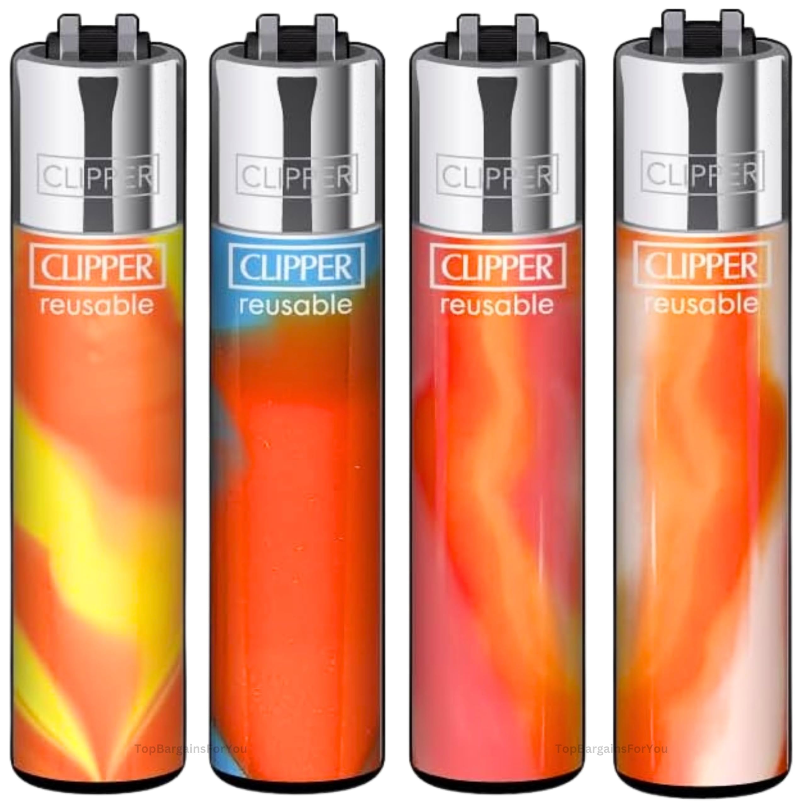 Zactly - 4 x Clipper Lighter Set Gas Refillable Windproof Lighters Standarad Size Replaceable Flint Rare Limited Edition (Orange Nebula)