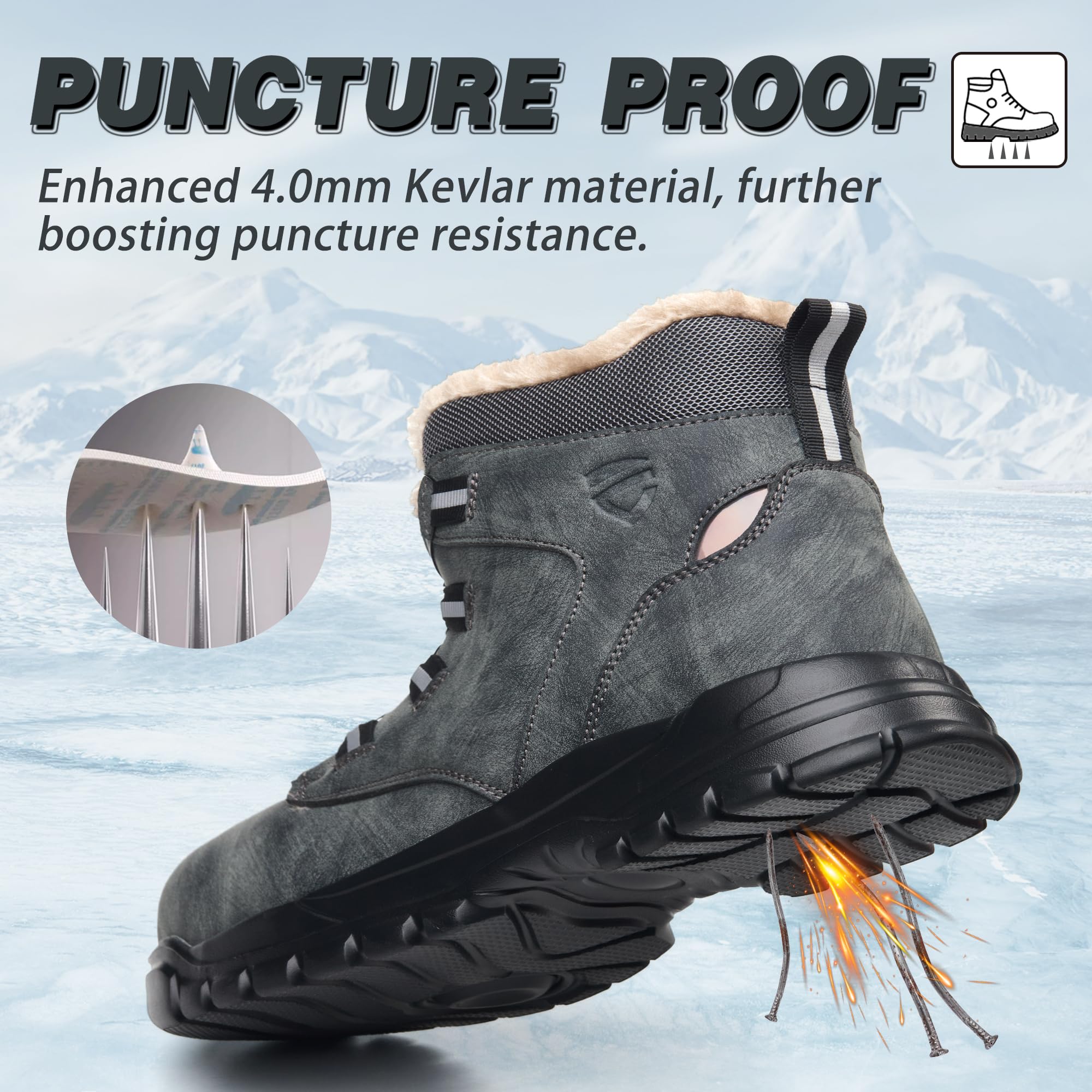 KOIFISH Botas de Seguridad para Hombre Mujer Invierno Botas de Trabajo con Punta de Acero Antideslizante Zapatos de Seguridad Comodas Ligeras