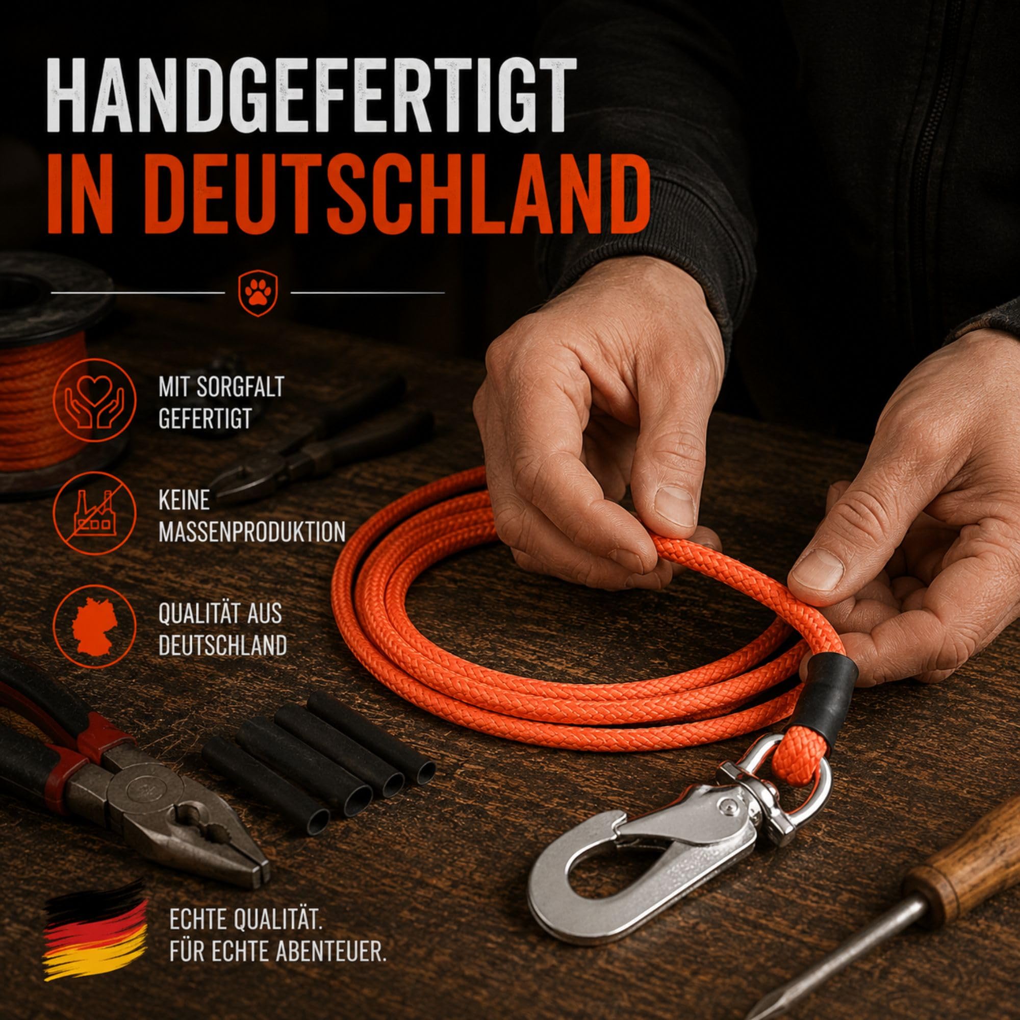 Schleppleine Hund schwimmend, ohne Handschlaufe, 10 m, Leuchtend Orange - robuste Feldleine mit Drehgelenk-Karabiner, Zuglast 230 kg, Trainingsleine für Hunde, Wasser- & Geländearbeit