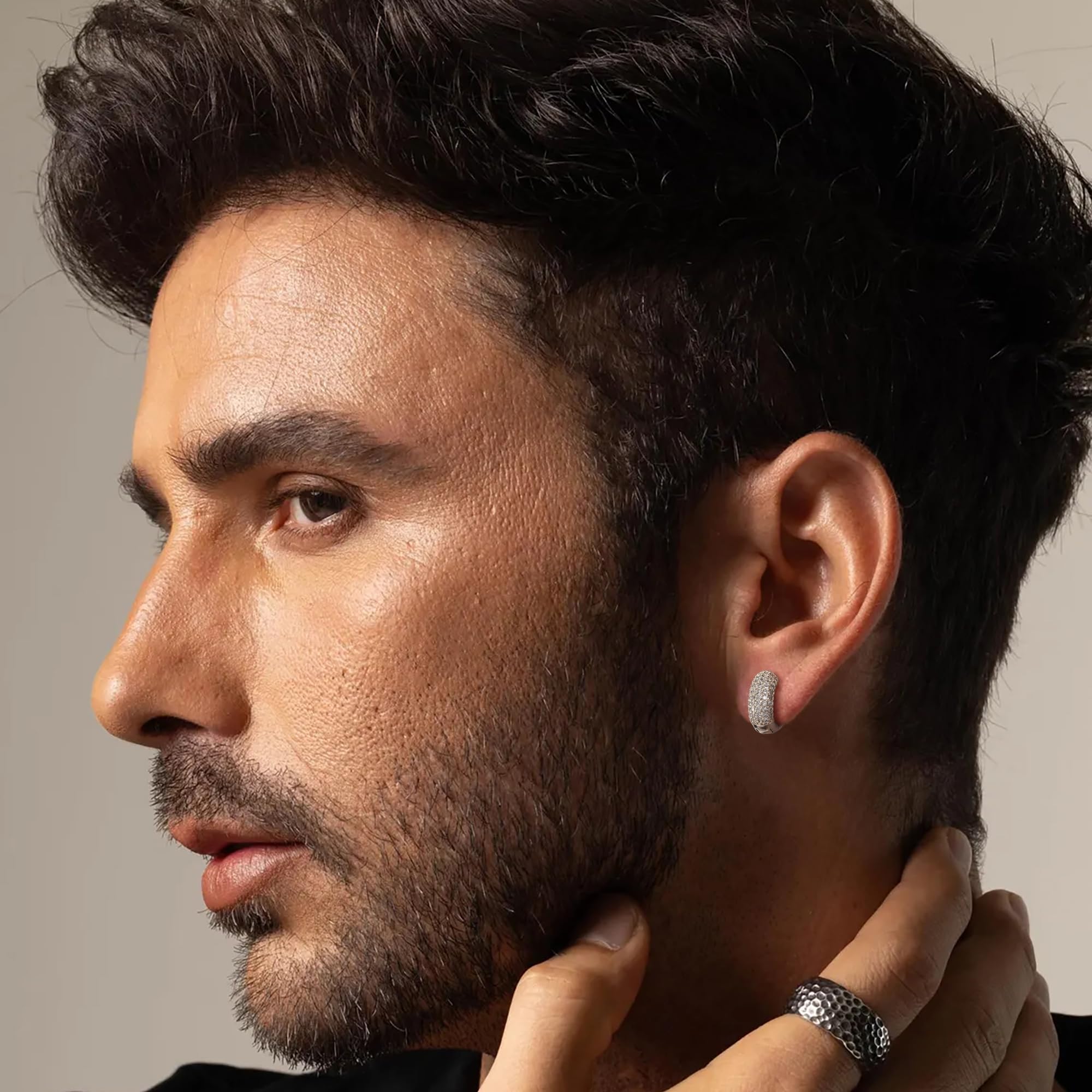 Pendientes de aro de oro con circonita cúbica para cartílago para hombre, chapados en plata de 14 quilates, hipoalergénicos, para hombre
