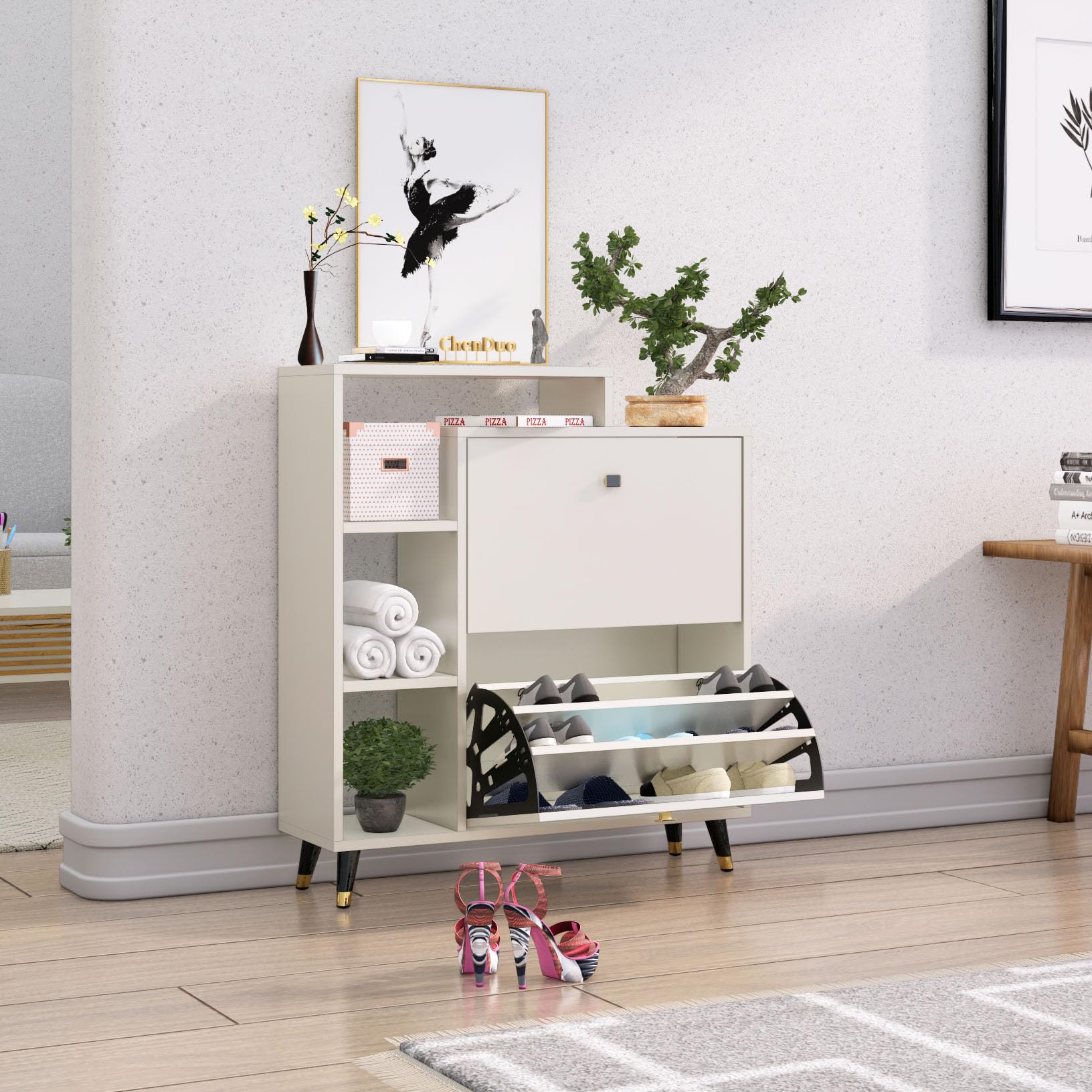 Bniture Engineered Wood Shoe Rack for Home with Metal Legs Strong, Sturdy and Stylish | Moisture & Termite Resistant (Front Size 3 x 2.6 Feet) (Frosty White) (B0CCL9KTLK) Amazon Price History, Amazon Price Tracker