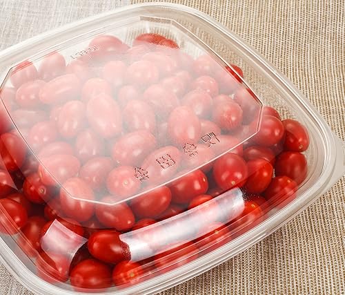 Vista 52 de Golden Apple, 50 juegos de cuencos desechables de plástico para servir rosas con tapas, recipientes grandes de plástico transparente desechables