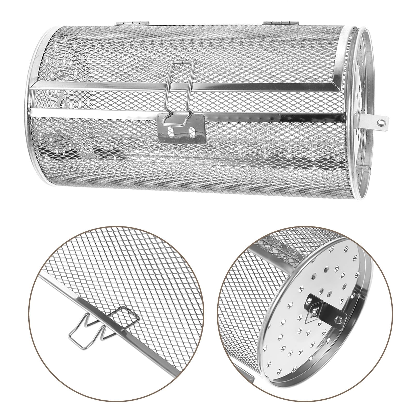 Cestello Gabbia per Polli allo Spiedo in Acciaio Inox 140x250 Mm Rotazione 360° e Porta Mobile per Forno e Friggitrice ad Aria, Accessorio Cucina Versatile per Arrosti e Frutta