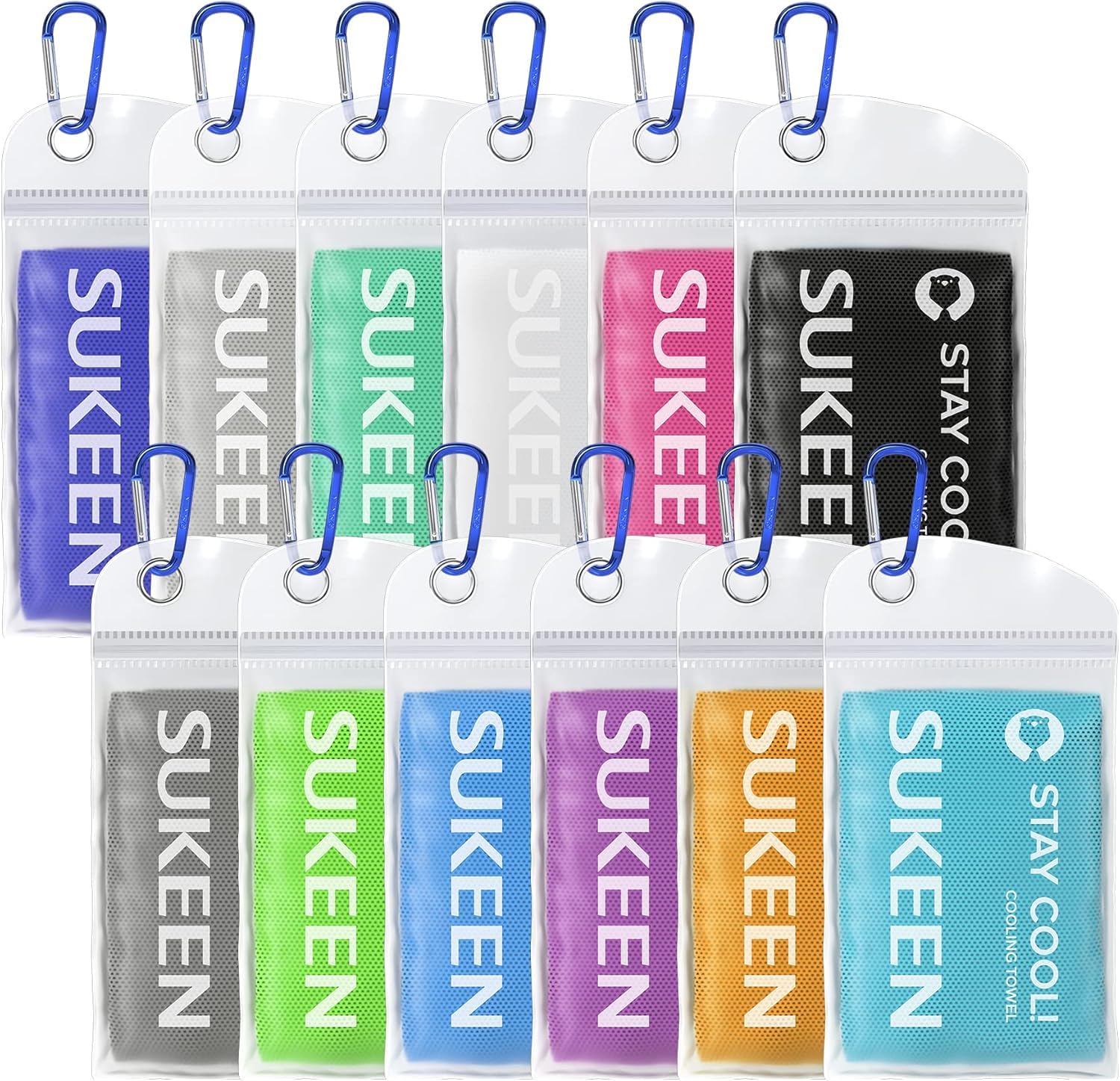 Sukeen Lot de 12 Serviettes rafraîchissantes (101,6 x 30,5 cm), Serviettes à Glace, Douces et Respirantes, en Microfibre pour Yoga, Sport, Course, Gym, entraînement, Camping, Fitness, entraînement