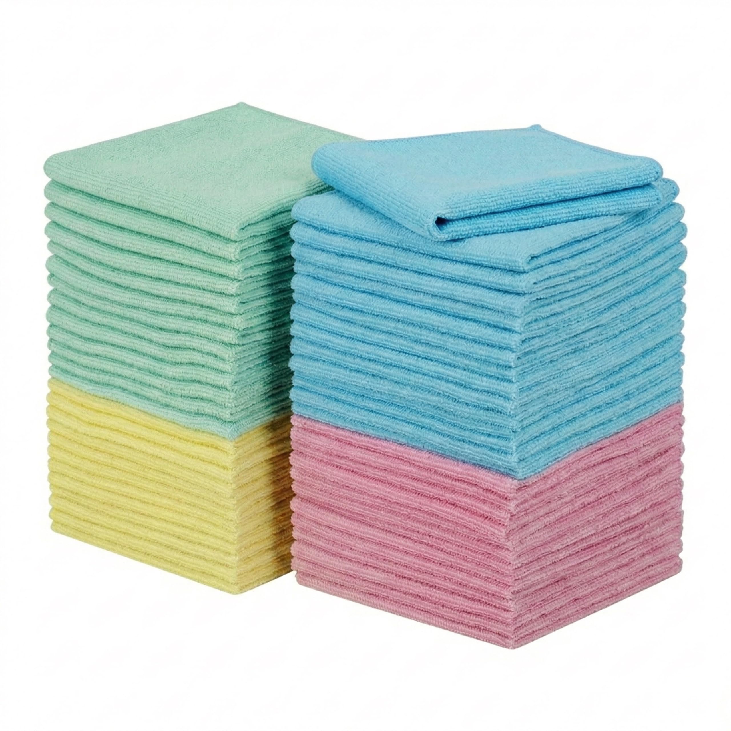 Pack of 50 Microfibre Cleaning Cloths Dusters Car Bathroom Polish Towels, Size 30 x 30 cm, Multi-coloured, Reusable, Lint Free, Washable Dusters