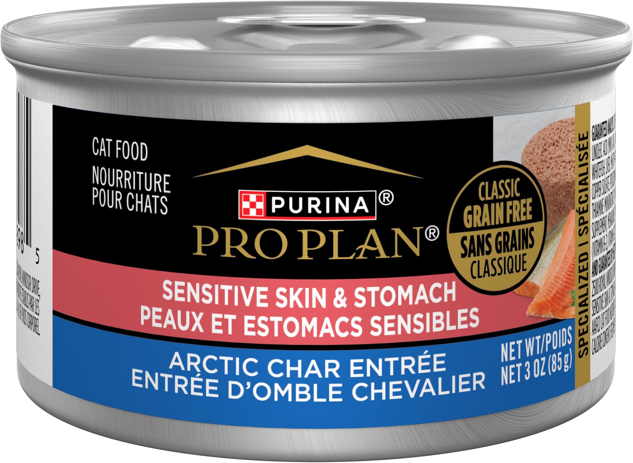 Purina Pro Plan Sensitive Skin and Stomach Cat Food Wet Pate, Sensitive Skin and Stomach Arctic Char Entree - (24) 3 oz. Pull-Top Cans