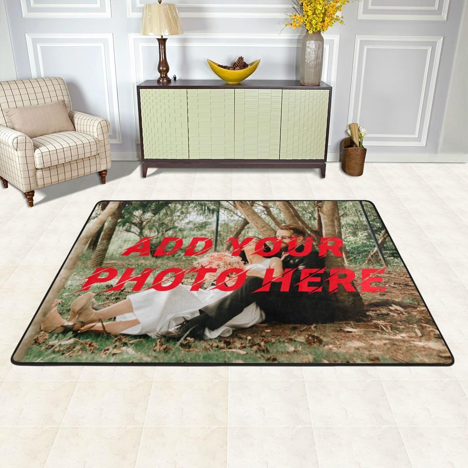 Generic Custom Photo Logo Personalized Non-Slip Rectangular Area Rug, 36x24in, Black, Indoor, Living Room
