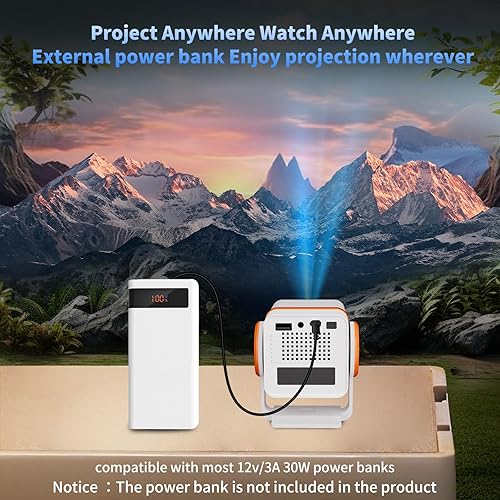 Miniatura 4 de Mini proyector con WiFi y Bluetooth, proyector portátil para exteriores alimentado por Power Bank, proyector de película pequeña giratorio de 180°,
