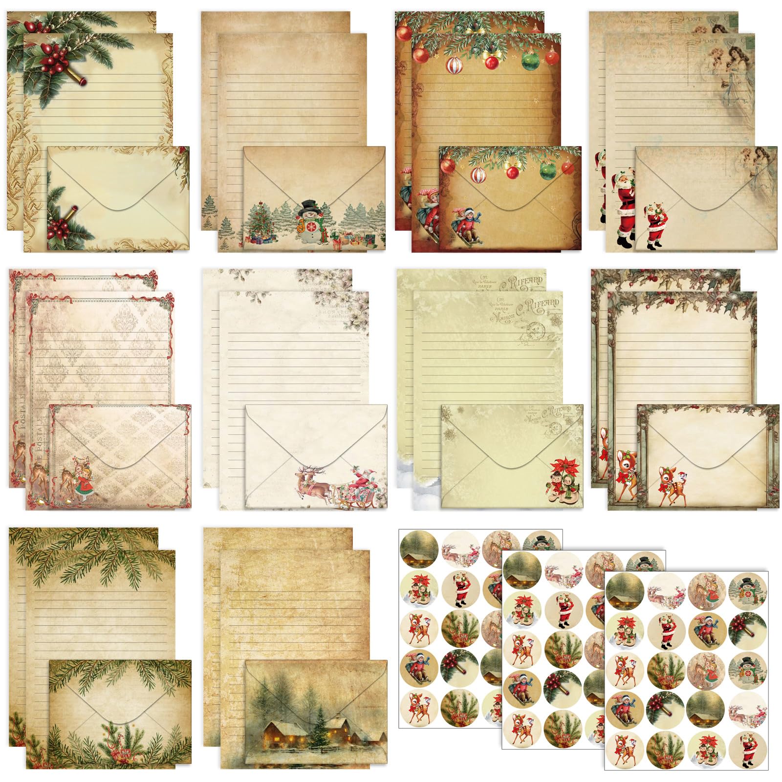 Stationery Paper and Envelopes Set, Christmas Vintage, 5.5 x 8.25 Inch