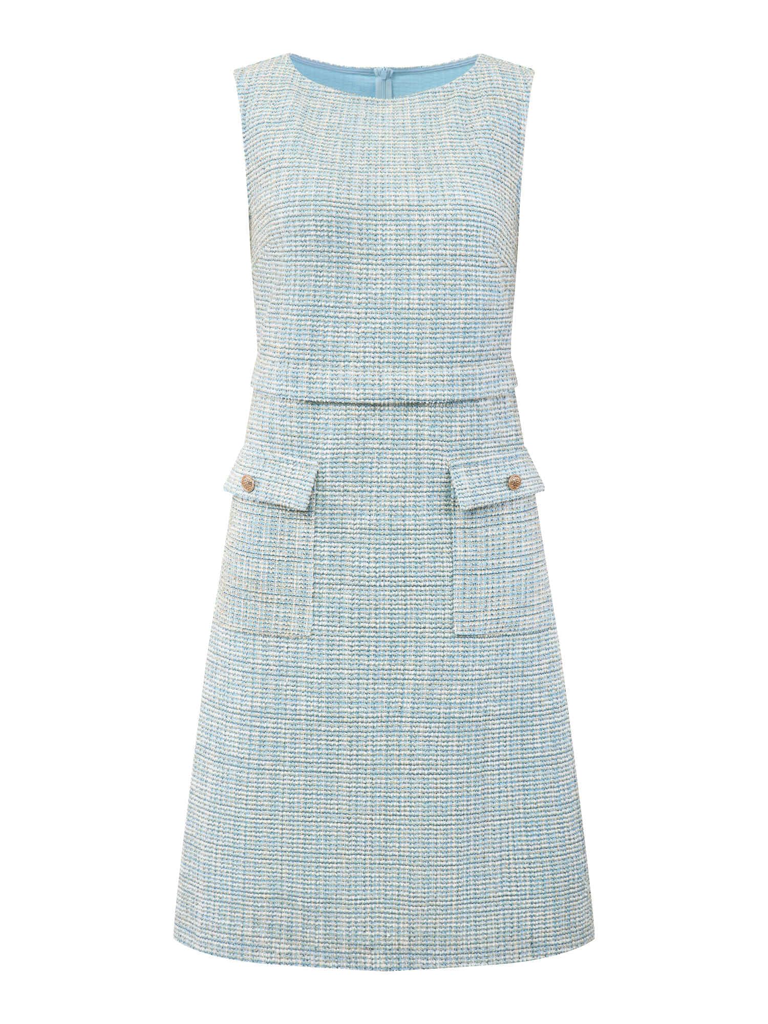 Womens Sleeveless Tweed Dress Boat Neck Work Office Sheath Dresses