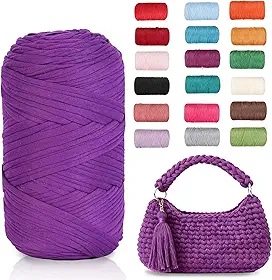 Fio de crochê feito à mão, DOELPA 400 g/130 metros de tecido de malha elástica fios brancos, fio de poliéster grosso de tricô manual para cobertores/bolsas/cestas de crochê (Fúcsia clara)