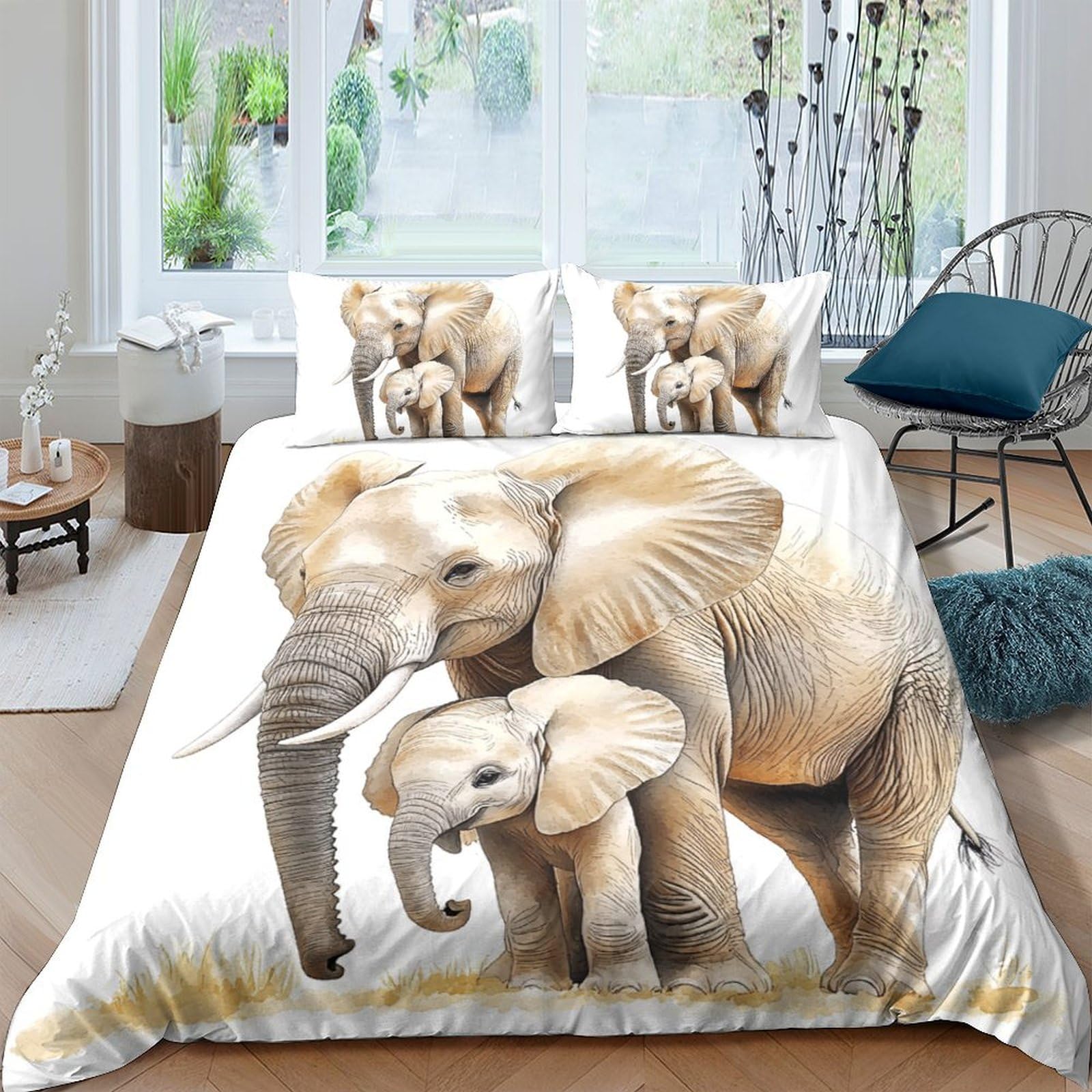 Ctjqhvkz Style-8 3D Printed Elephant Family Fitted Sheet Microfiber Soft Breathable Wildlife Bed Cover For Bedroom Guest Room Decor Single（135X200cm）