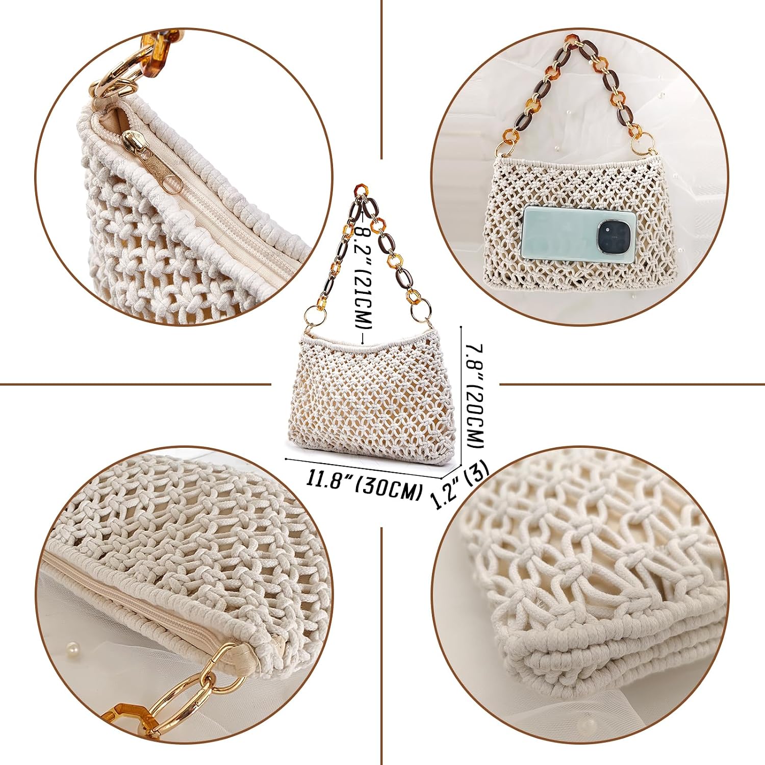 Straw Bag for Women Cotton Thread Crochet Bags Summer Beach Purse Casual Bucket Handbag