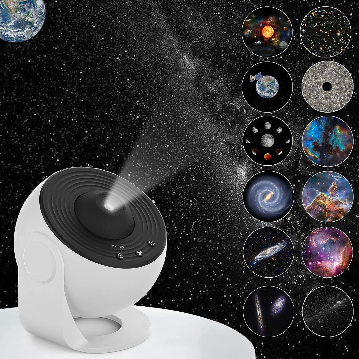 Rishvik Planetarium Projector Night Light, 6 in 1 Projection Galaxy Projector with Aurora Constellation Nebula Moon Planets 360° Rotating Focusable Star Projector Lamp-image-27