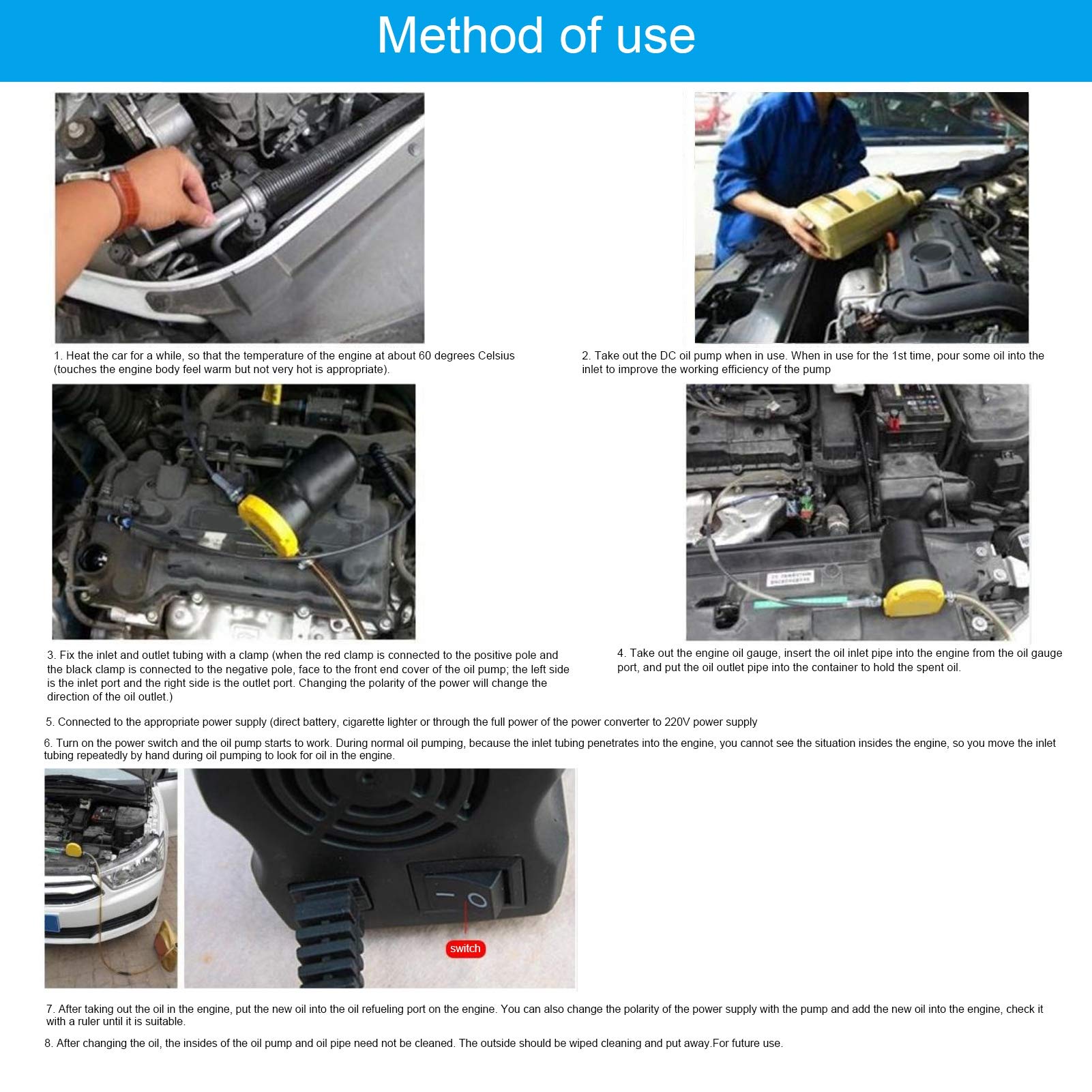 Pompa 'olio del motore 'auto, pompa 'olio di innesco di auto -alluminio con involucro ABS, pompa 'olio di auto -priming elettrico, pompa di aspirazione per il trasferimento del