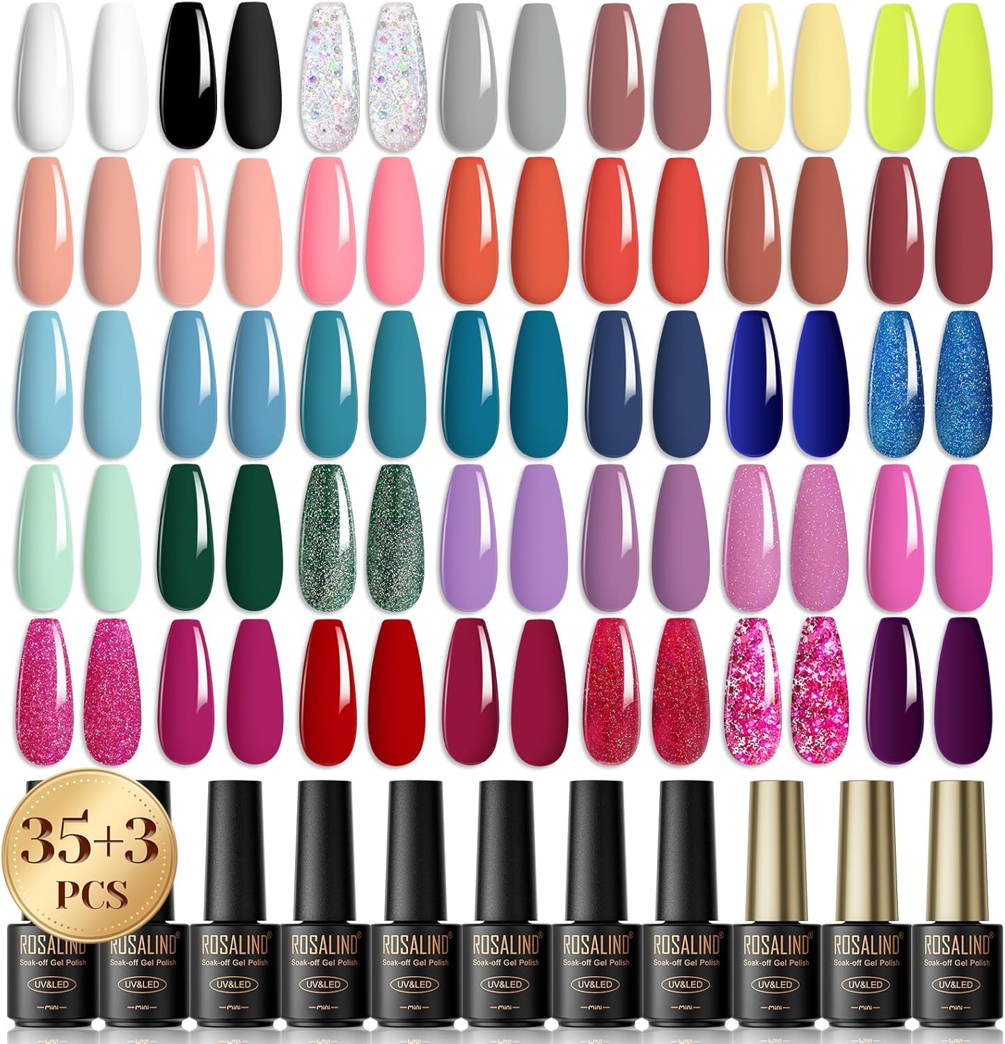 ROSALIND Semipermanente nagellak, 38 stuks, 35 kleuren + 1 base coat