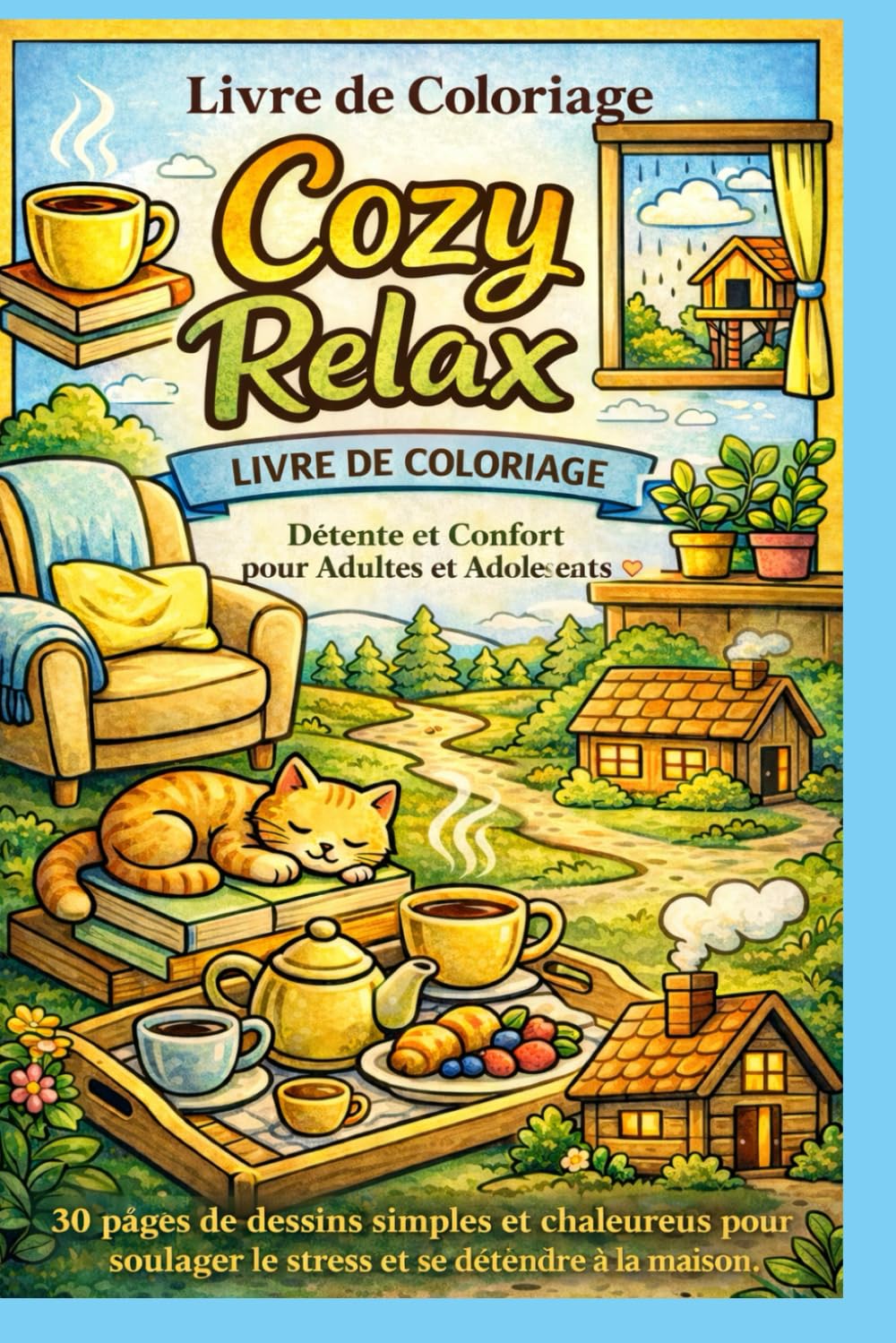 Livre de Coloriage Cozy Relax: 30 pages de coloriage simples et chaleureuses pour se détendre et réduire le stress pour adultes et adolescents