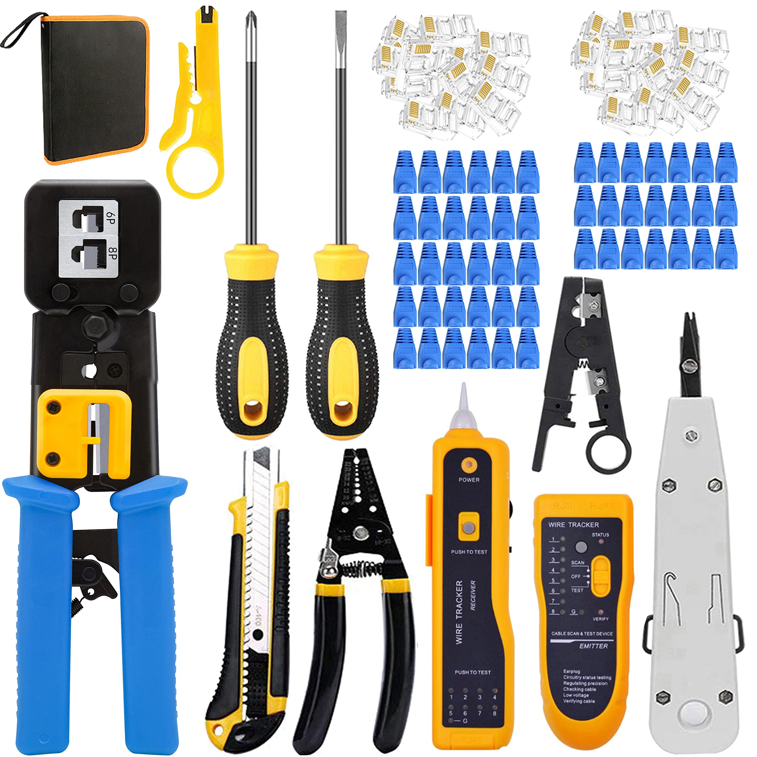 LEATBUY - Kit d'outils à sertir RJ45 pour RJ11/RJ12/CAT5/CAT6/CAT5e/6P/4P/8P - Pince à sertir professionnelle pour réseau